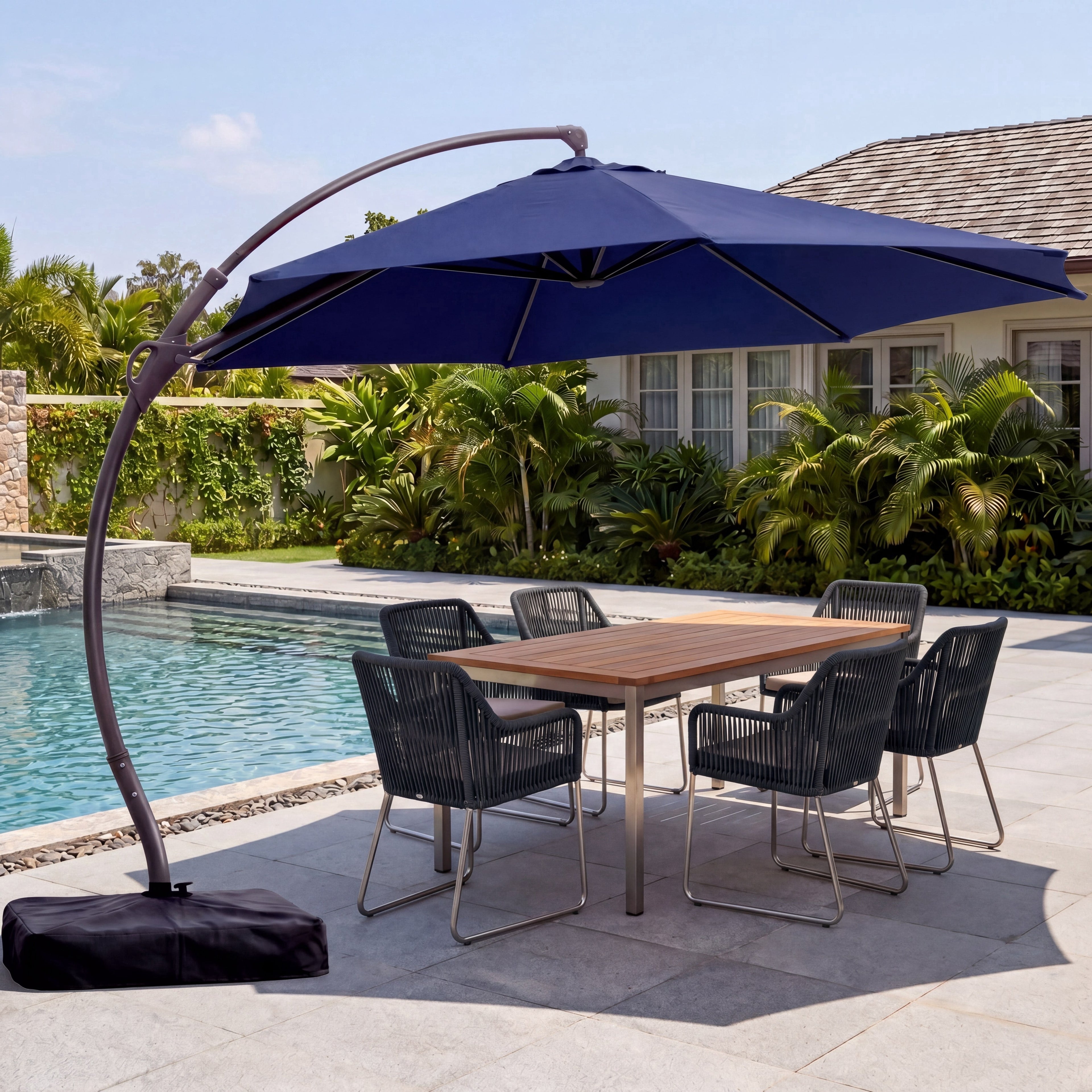 LAUSAINT HOME 11 FT Outdoor Patio Umbrella with Base, Aluminum Cantilever Umbrella with Crank, Champagne