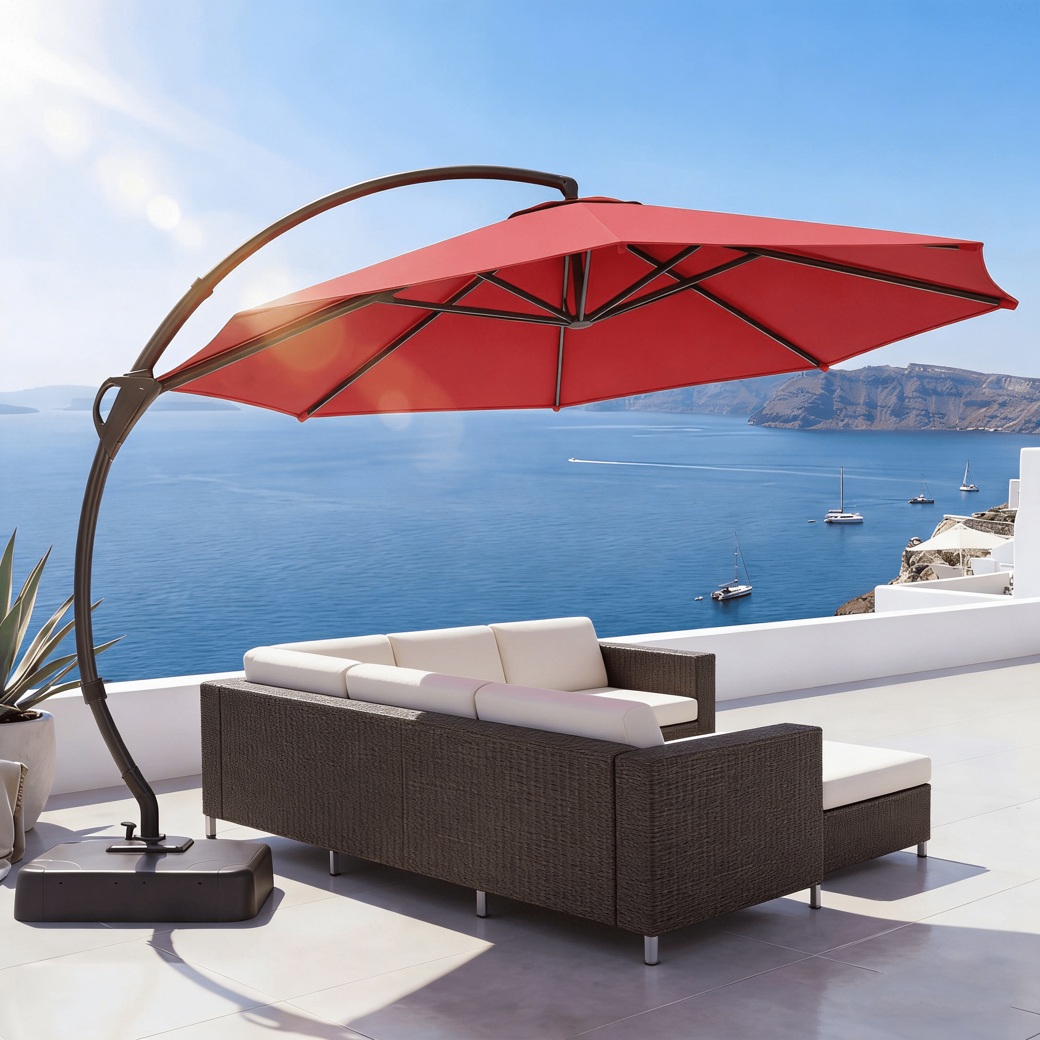 LAUSAINT HOME 11 FT Outdoor Patio Umbrella with Base, Aluminum Cantilever Umbrella with Crank, Gray