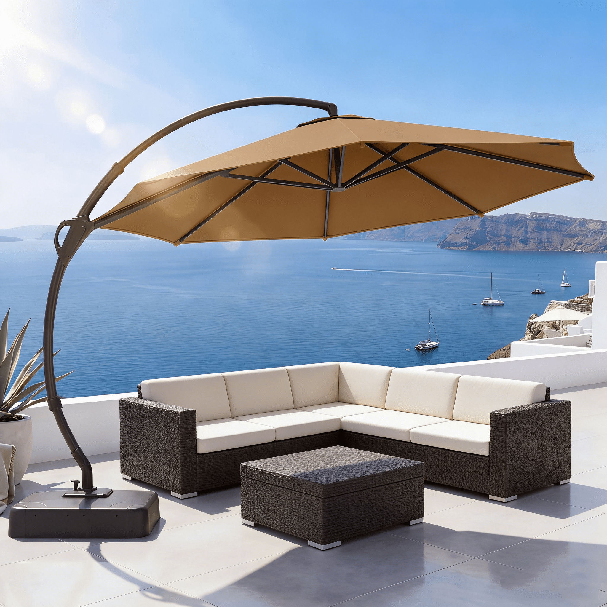 LAUSAINT HOME 11 FT Outdoor Patio Umbrella with Base, Aluminum Cantilever Umbrella with Crank, Gray