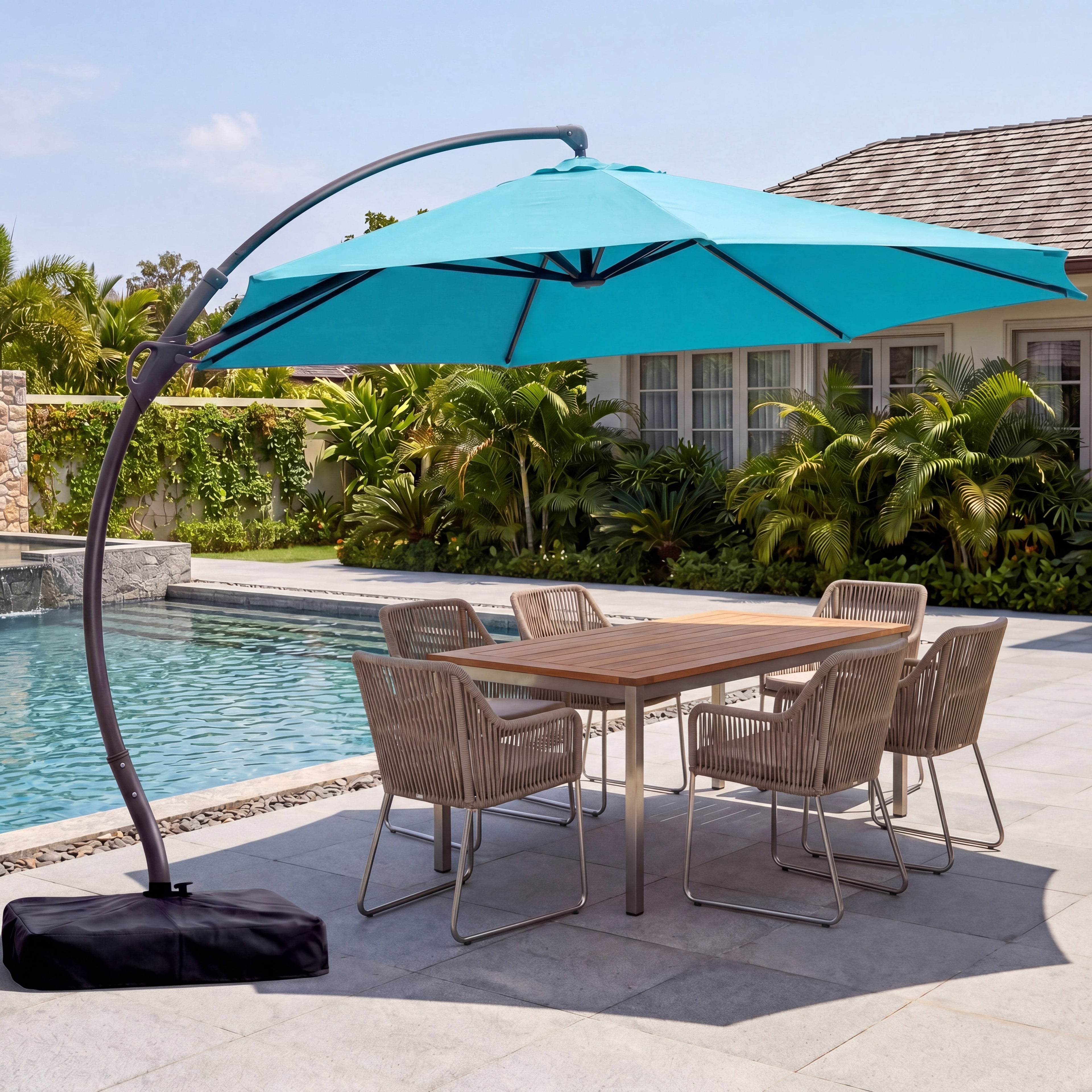 LAUSAINT HOME 11 FT Outdoor Patio Umbrella with Base, Aluminum Cantilever Umbrella with Crank, Champagne