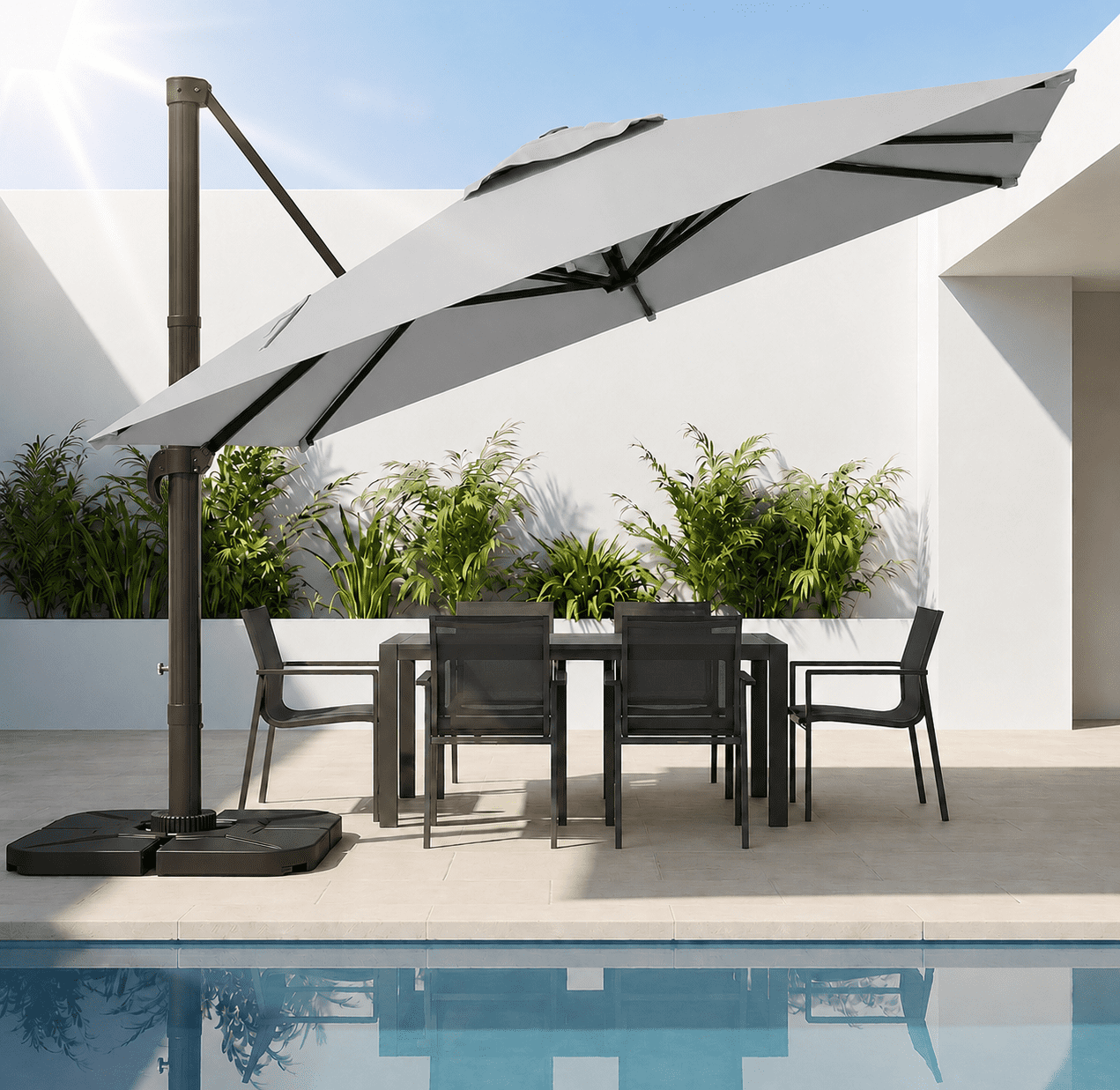 LAUSAINT HOME Outdoor Patio Umbrella, 10 Feet Large Cantilever Windproof Offset Umbrella with 360-degree Rotation for Backyard,Pool,Lawn,Deck,Gray