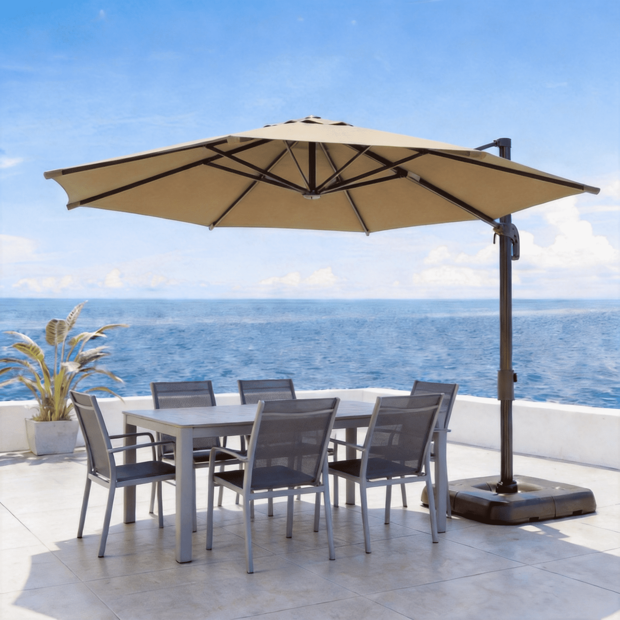 LAUSAINT HOME 10 Feet Patio Umbrella, Outdoor Large Cantilever Round Windproof Patio Offset Umbrella with 360° Rotation for Backyard, Gray