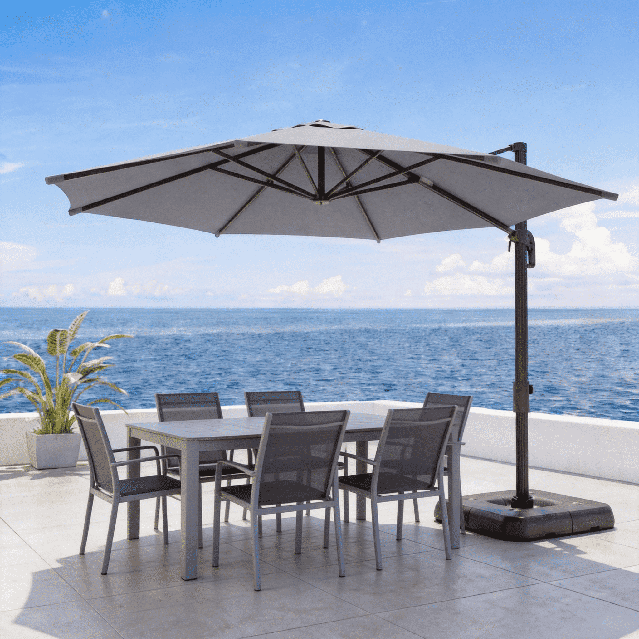 LAUSAINT HOME 10 Feet Patio Umbrella, Outdoor Large Cantilever Round Windproof Patio Offset Umbrella with 360° Rotation for Backyard, Gray