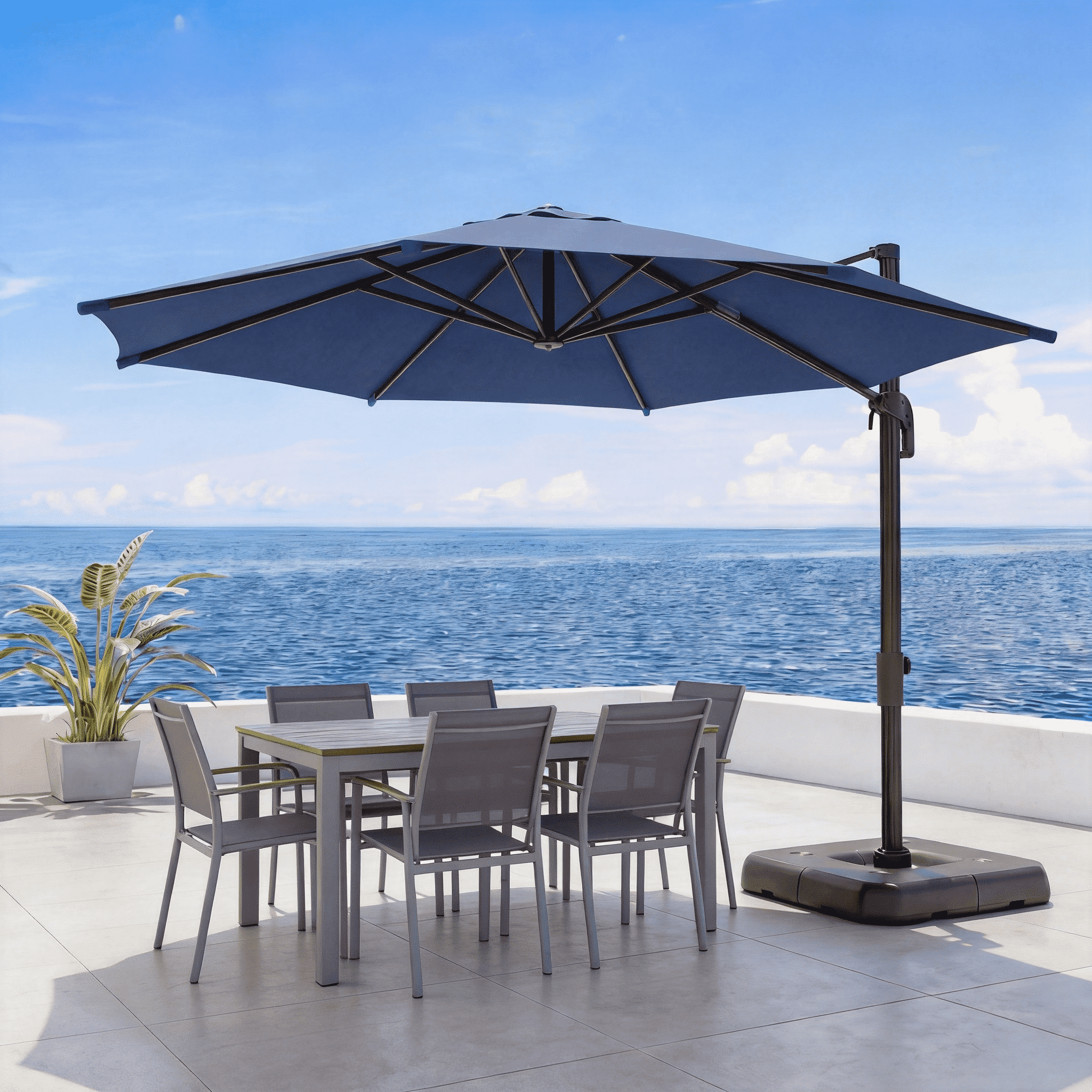 LAUSAINT HOME 10 Feet Patio Umbrella, Outdoor Large Cantilever Round Windproof Patio Offset Umbrella with 360° Rotation for Backyard, Gray