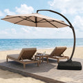 LAZZO 12ft Outdoor Patio Umbrella with Base and Lights, Aluminum Offset Cantilever Umbrella for Pool Deck, Champagne