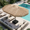 LAZZO 15ft Large Patio Umbrella with Base and Lights, Double-Sided Rectangular Outdoor Deck Umbrella, Tiki Style