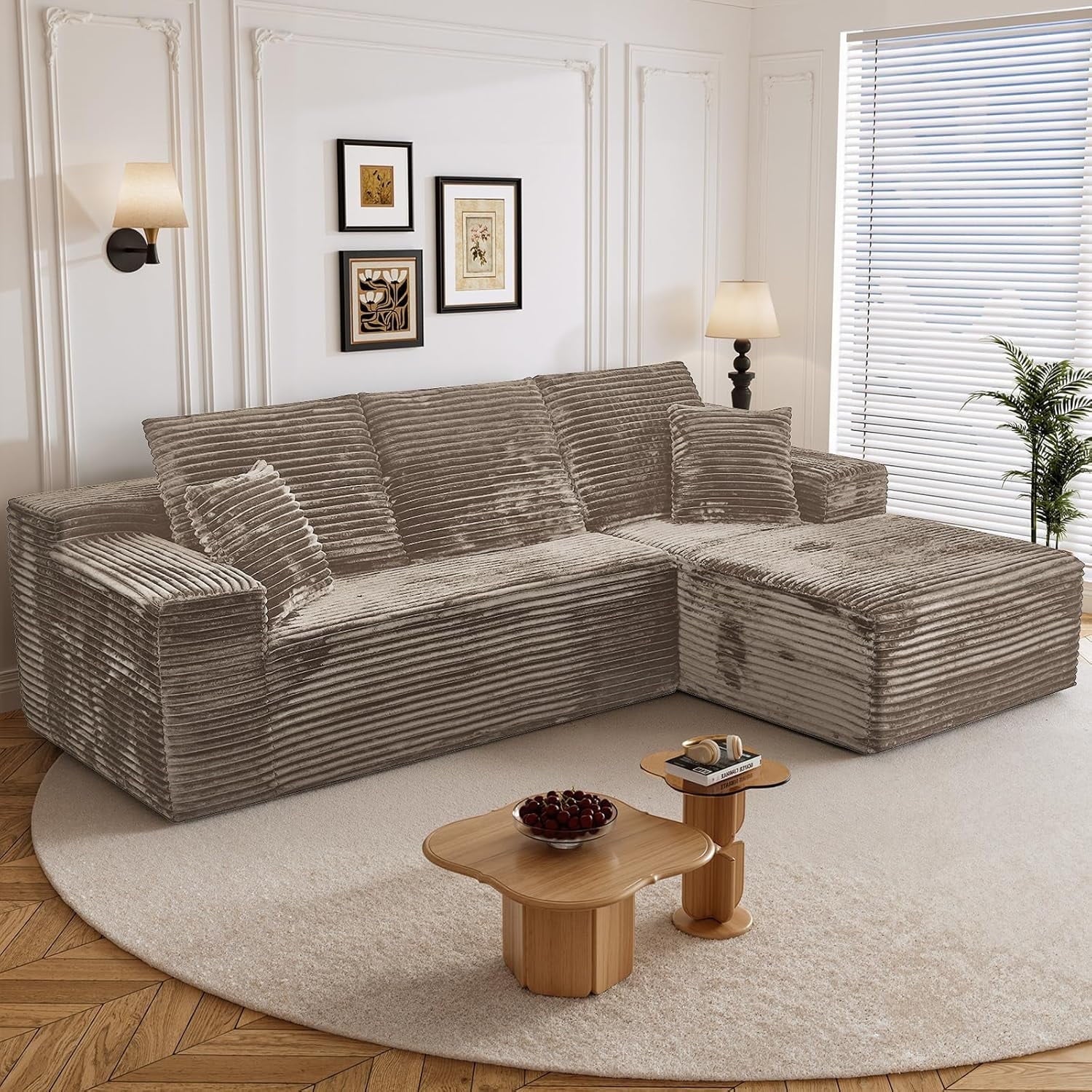 LLappuil 108 Sectional Sofa, Modular Sectional Couch with Left Chaise, Deep Seat Corduroy Cloud Sofa for Living Room Black