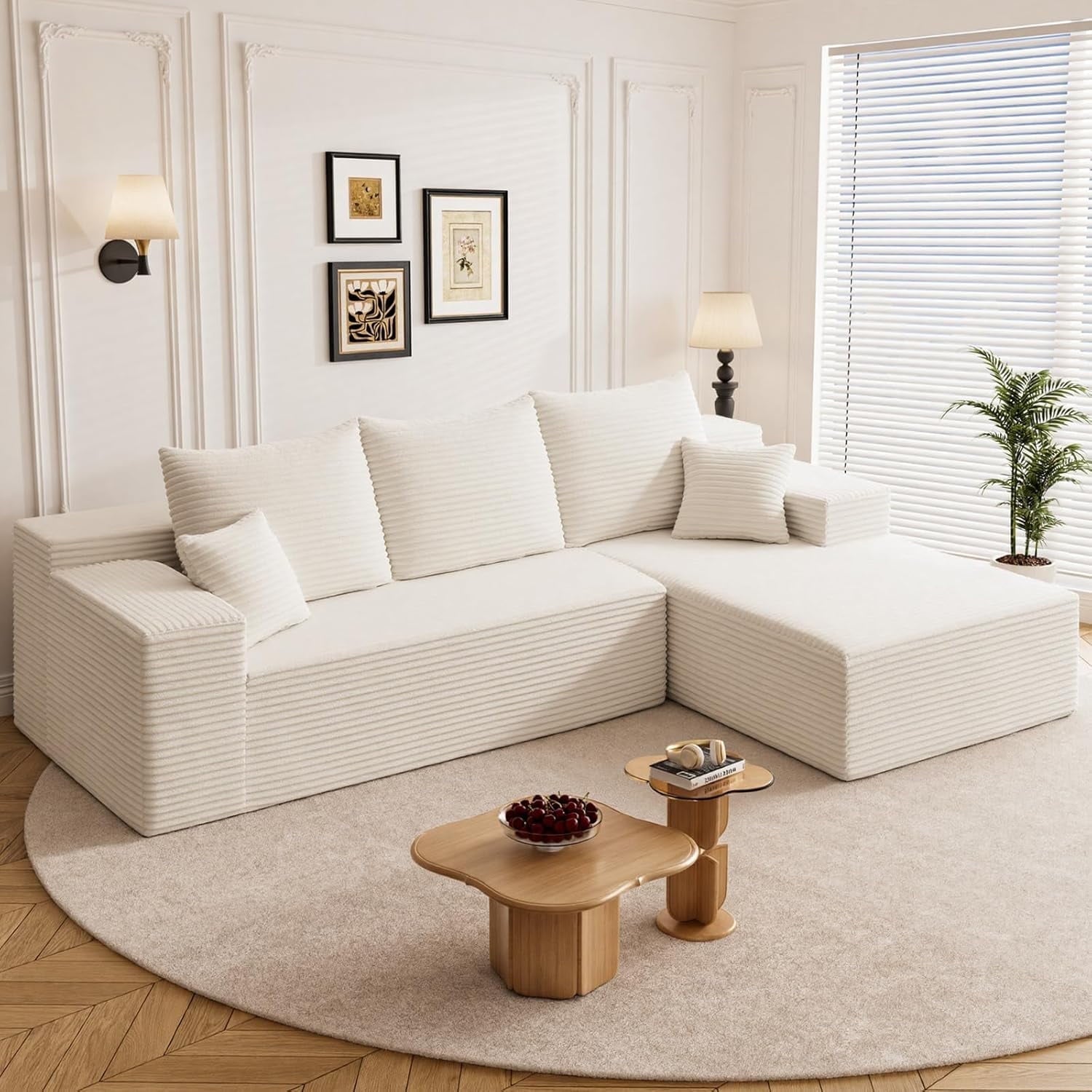 LLappuil 108 Sectional Sofa, Modular Sectional Couch with Left Chaise, Deep Seat Corduroy Cloud Sofa for Living Room Black