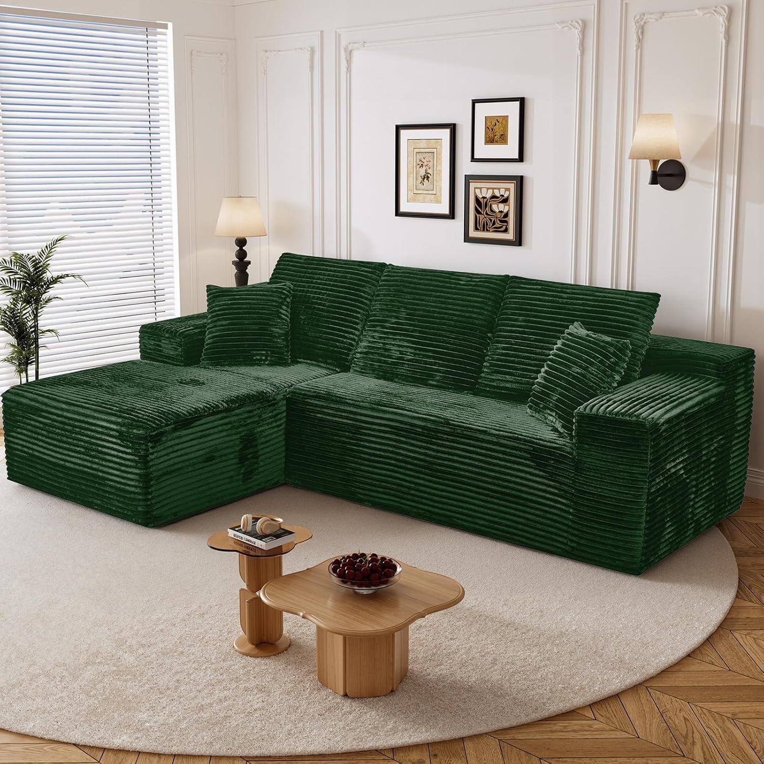 LLappuil 108 Sectional Sofa, Modular Sectional Couch with Left Chaise, Deep Seat Corduroy Cloud Sofa for Living Room Black