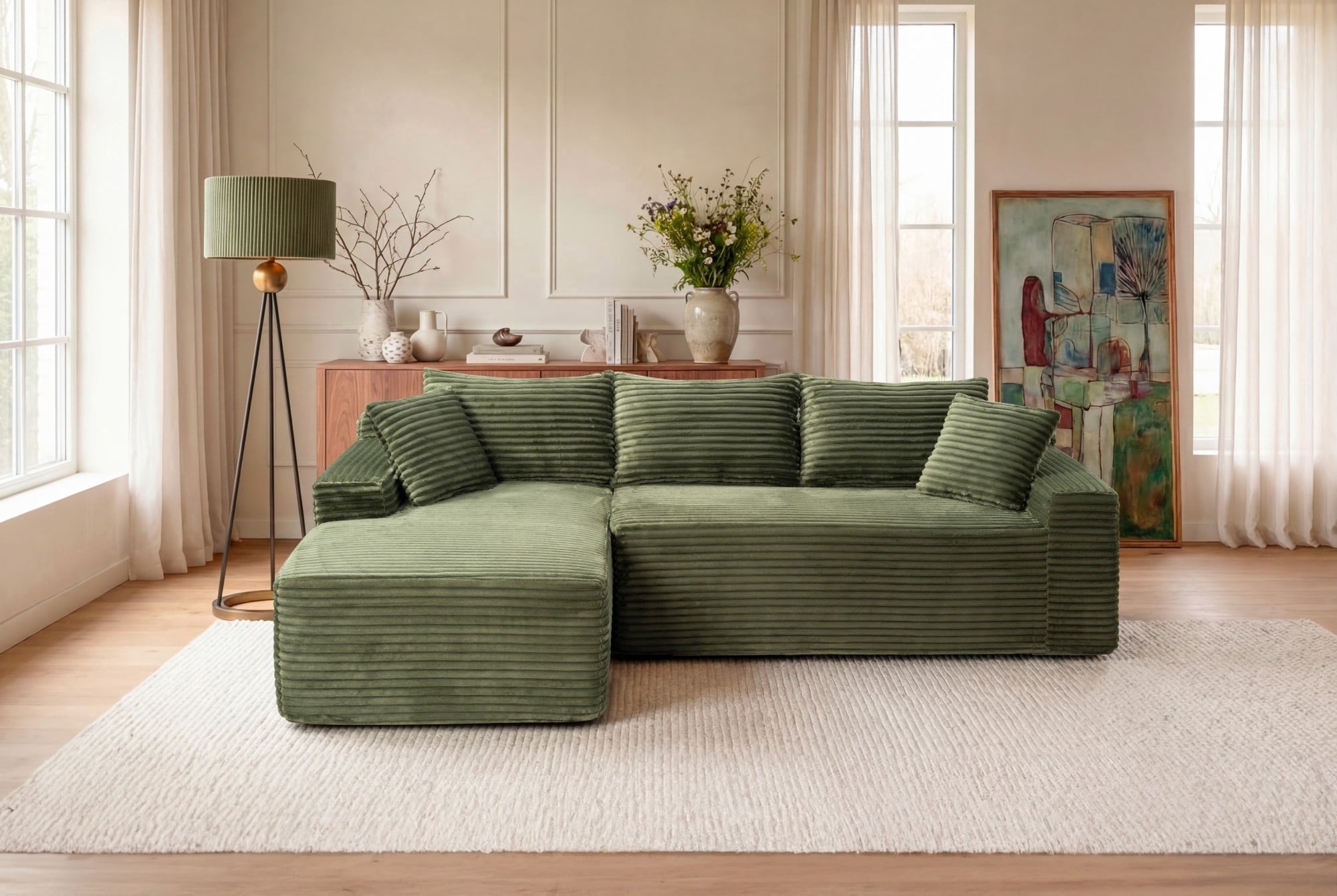 LLappuil 108 Sectional Sofa, Modular Sectional Couch with Left Chaise, Deep Seat Corduroy Cloud Sofa for Living Room Black