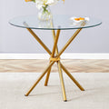 LUFTUT 36.6 Round Glass Dining Table, Modern Gold Base Kitchen Table, Small Space Bistro Table, Clear Tempered Glass Top for Apartmen