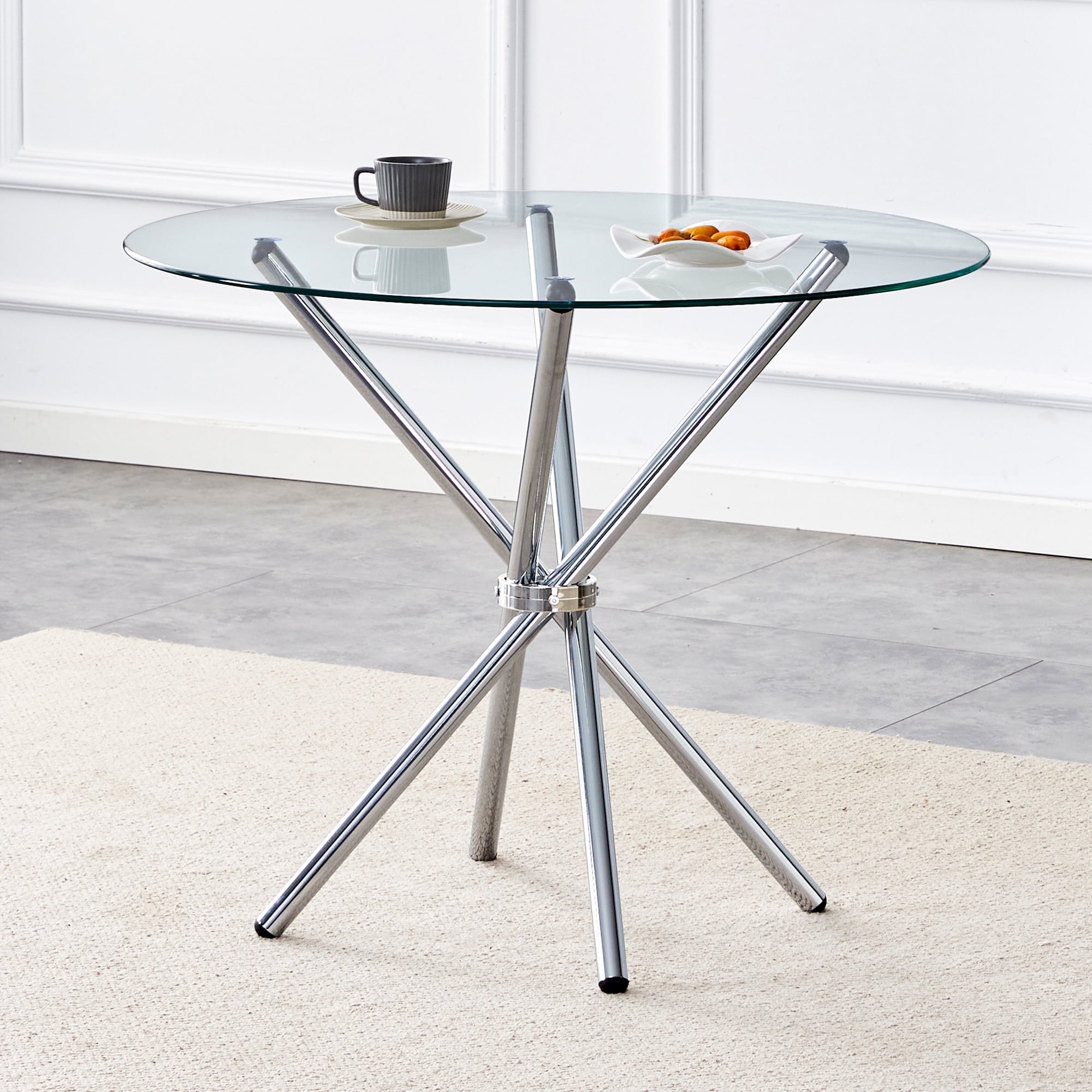 LUFTUT 36.6 Round Glass Dining Table, Modern Gold Base Kitchen Table, Small Space Bistro Table, Clear Tempered Glass Top for Apartmen