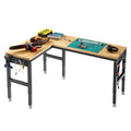LUXOAK 68x48 L-Shaped Workbench with Power Strip, Adjustable Height Heavy Duty Work Table with Pegboard, 6000Lbs Load Capacity, for Garage