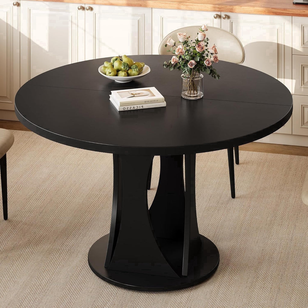 Laisnet 47 Round Dining Table for 4-6, Kitchen Table with Rounded Base for Dining Room Living Room, Black