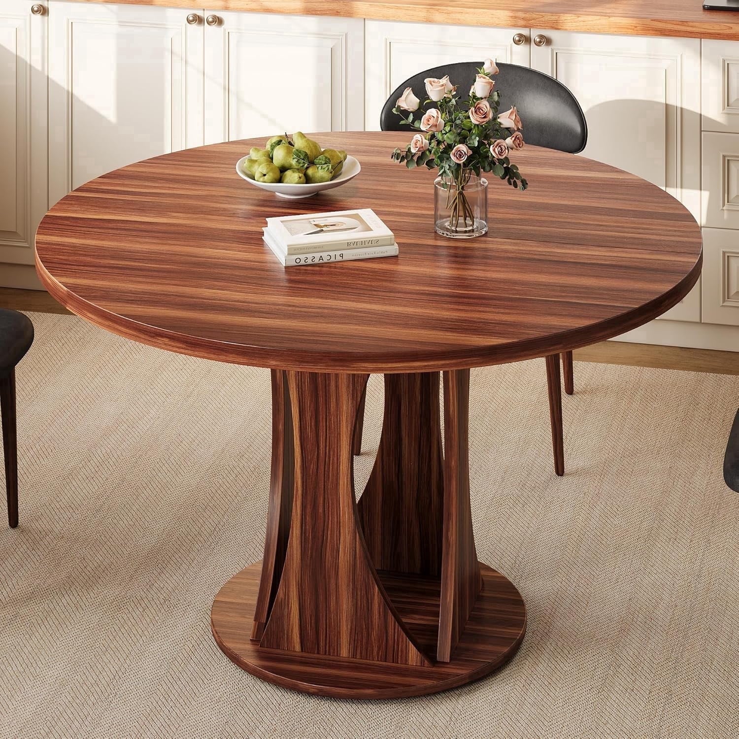 Laisnet 47 Round Dining Table for 4-6, Kitchen Table with Rounded Base for Dining Room Living Room, Black