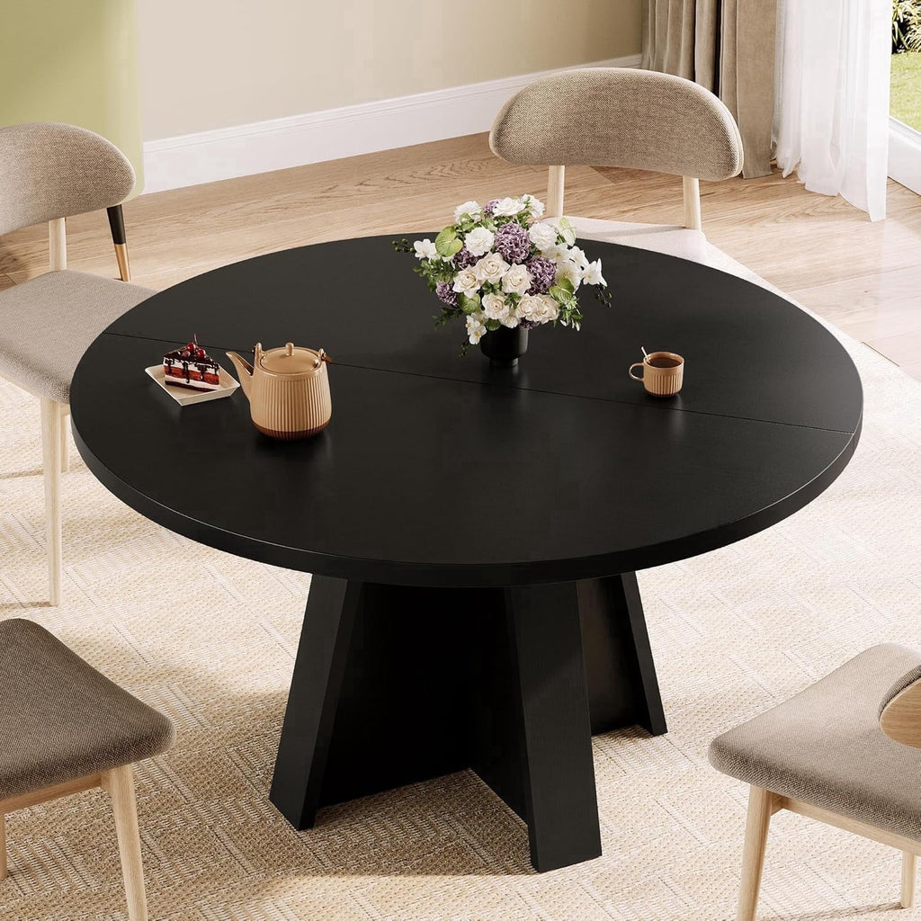 Laisnet 47 Round Dining Table for 6, Modern Wooden Dinner Table for Kitchen Living Room, Black