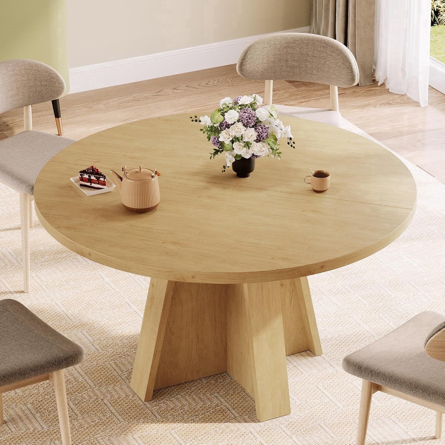 Laisnet 47 Round Dining Table for 6, Modern Wooden Dinner Table for Kitchen Living Room, Black