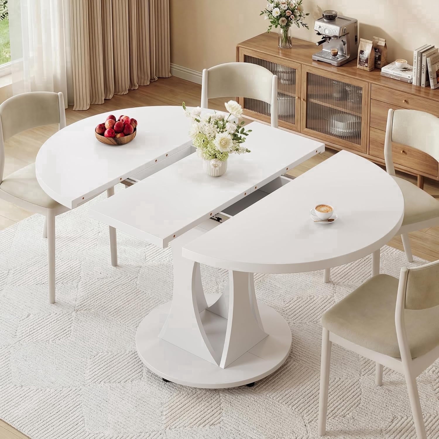 Laisnet 47 Round Dining Table for 4-6, Kitchen Table with Rounded Base for Dining Room Living Room, Black
