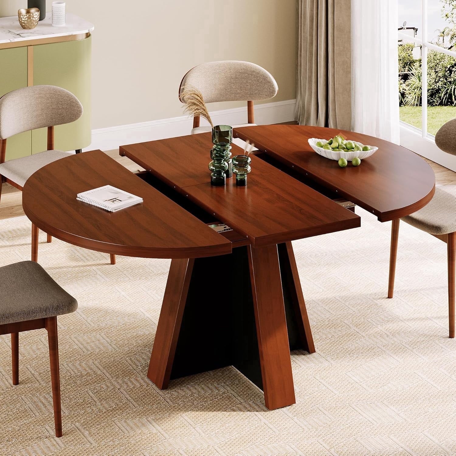 Laisnet 47 Round Dining Table for 6, Modern Wooden Dinner Table for Kitchen Living Room, Black