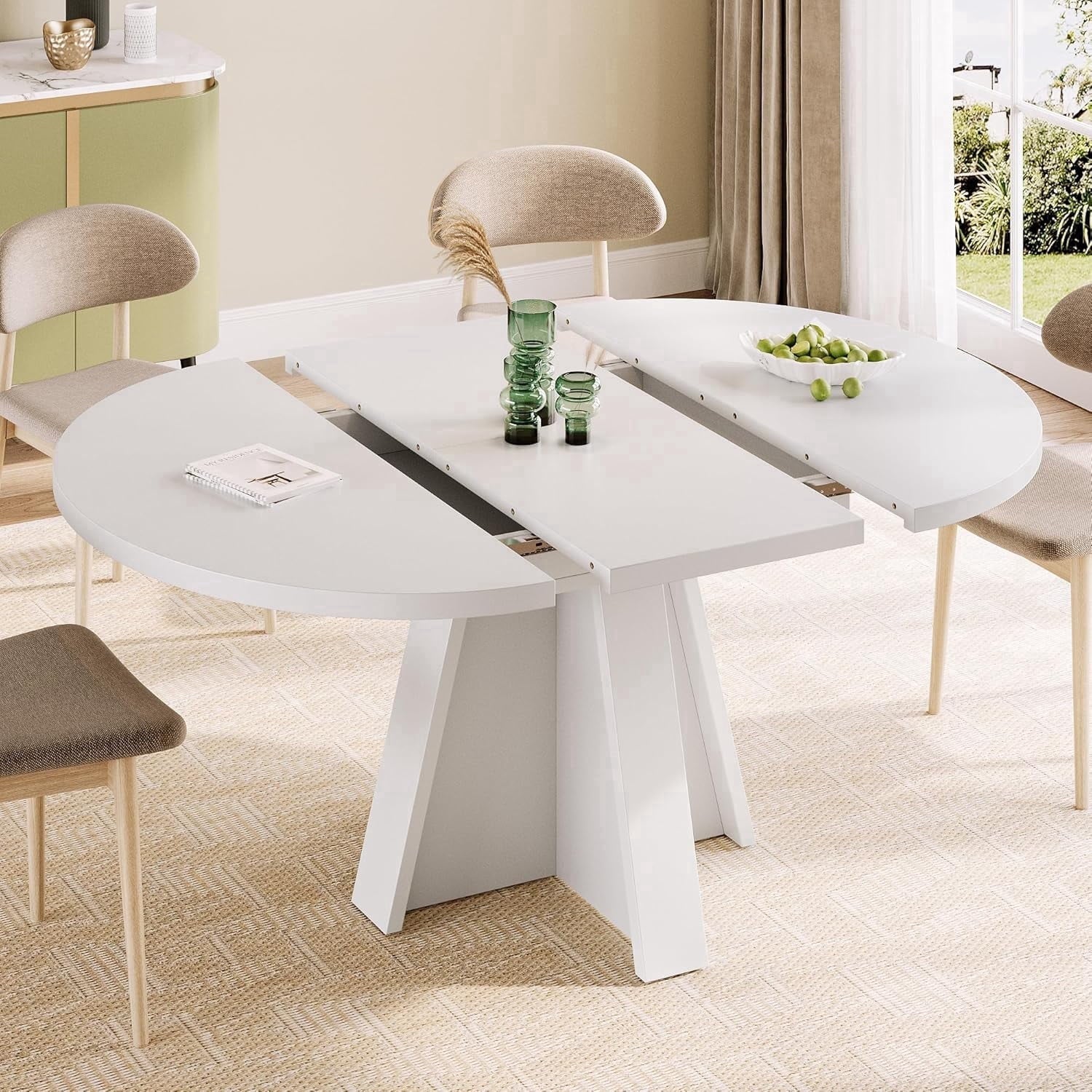 Laisnet 47 Round Dining Table for 6, Modern Wooden Dinner Table for Kitchen Living Room, Black