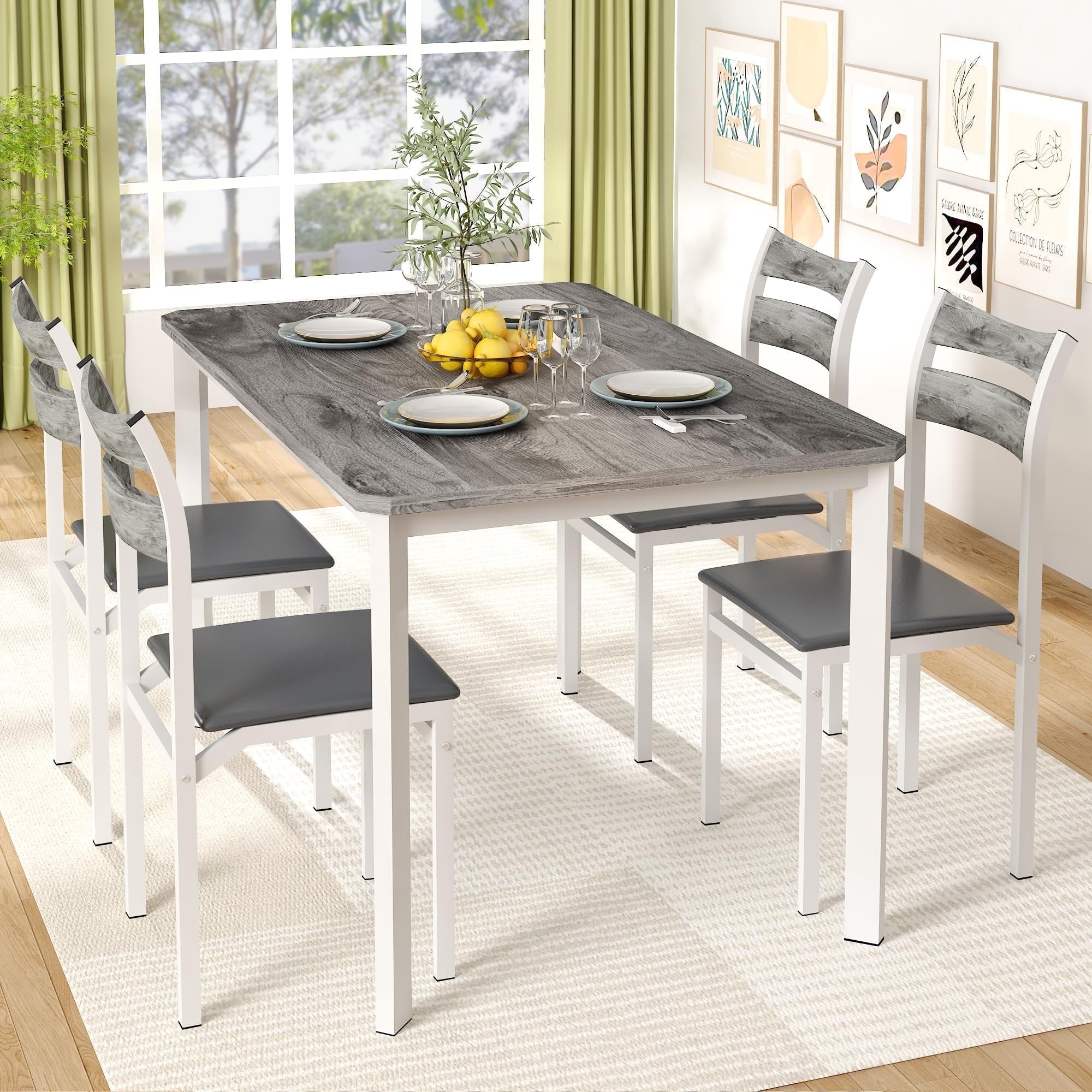 Lamerge 4 Person Dining Table Set, Wooden Dining Table 5 Piece Set with 4 Oak Metal Frame Chairs, Space Saving, Suitable for Apartments, Small Spaces, Kitchens, Breakfast Corners, Espresso Wood C