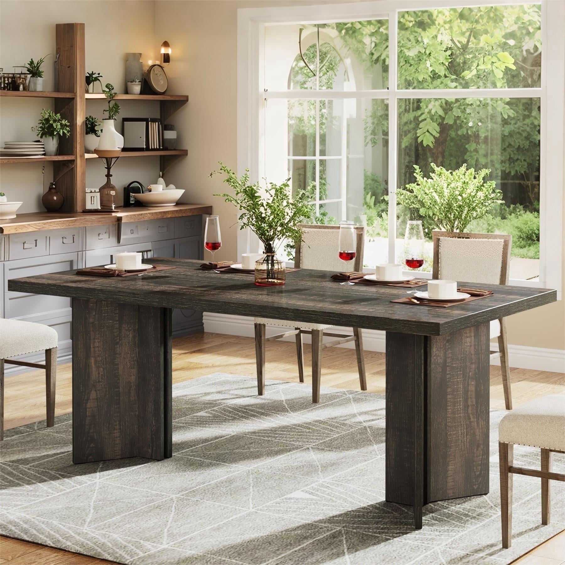 Fnova 63 Rectangular Modern Dining Table, Wooden Modern Kitchen Table for 6 People for Dining Room, Warm Brown (Chairs Not Included)