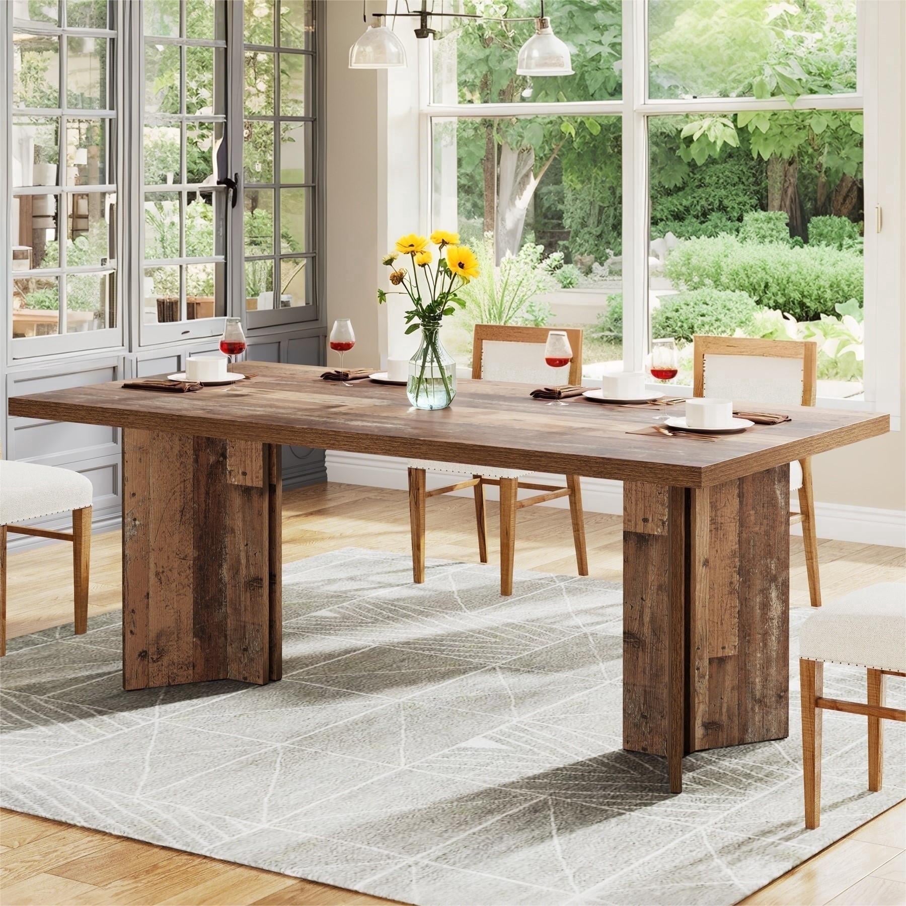 Fnova 63 Rectangular Modern Dining Table, Wooden Modern Kitchen Table for 6 People for Dining Room, Warm Brown (Chairs Not Included)