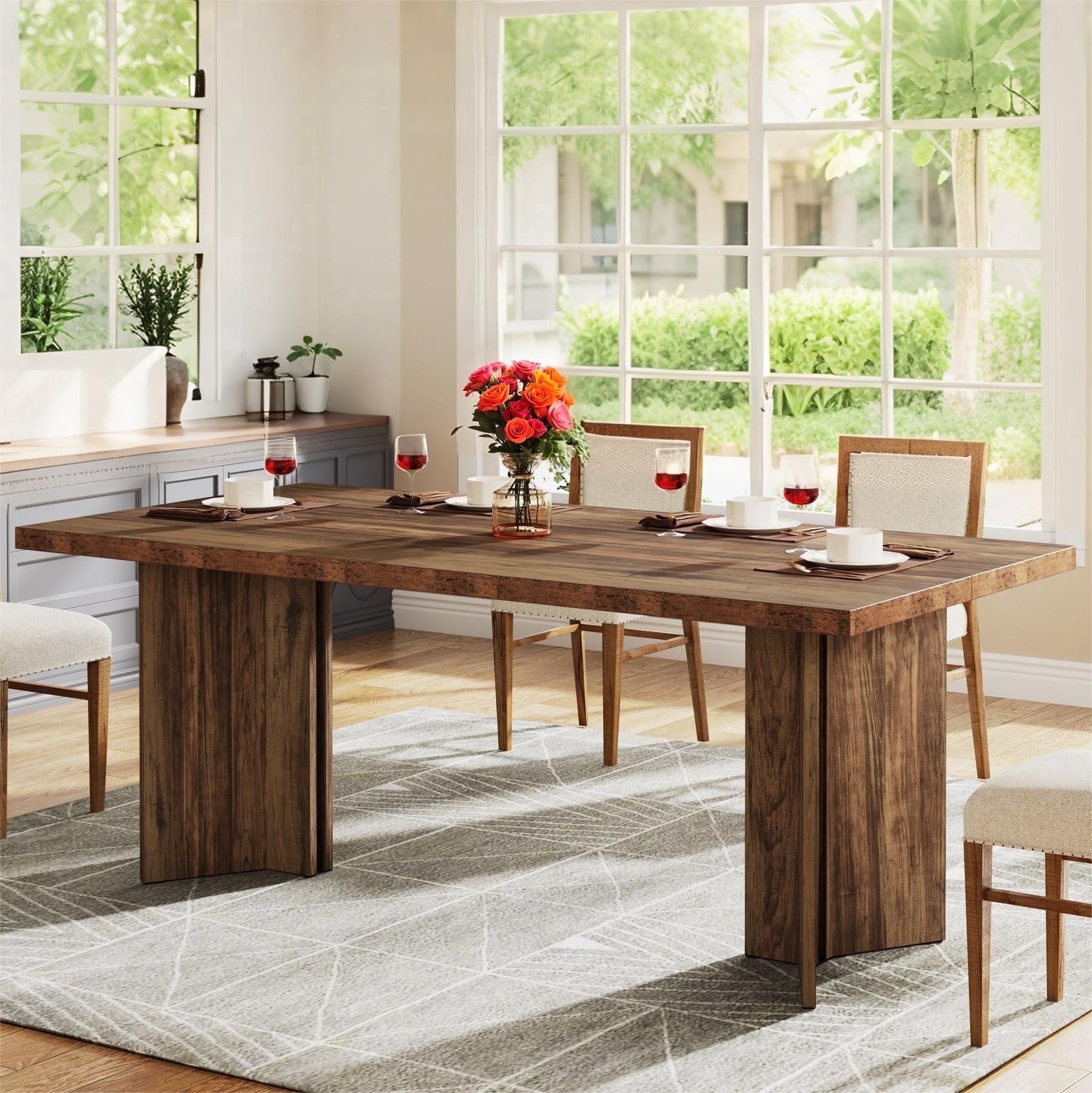 Fnova 63 Rectangular Modern Dining Table, Wooden Modern Kitchen Table for 6 People for Dining Room, Warm Brown (Chairs Not Included)
