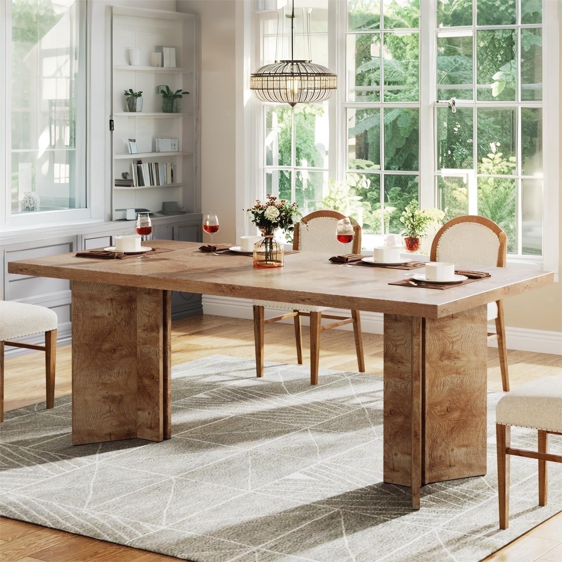Fnova 63 Rectangular Modern Dining Table, Wooden Modern Kitchen Table for 6 People for Dining Room, Warm Brown (Chairs Not Included)