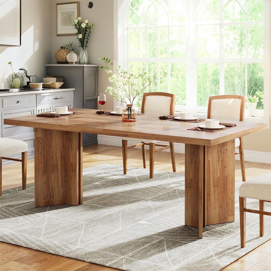 Fnova 63 Rectangular Modern Dining Table, Wooden Modern Kitchen Table for 6 People for Dining Room, Warm Brown (Chairs Not Included)
