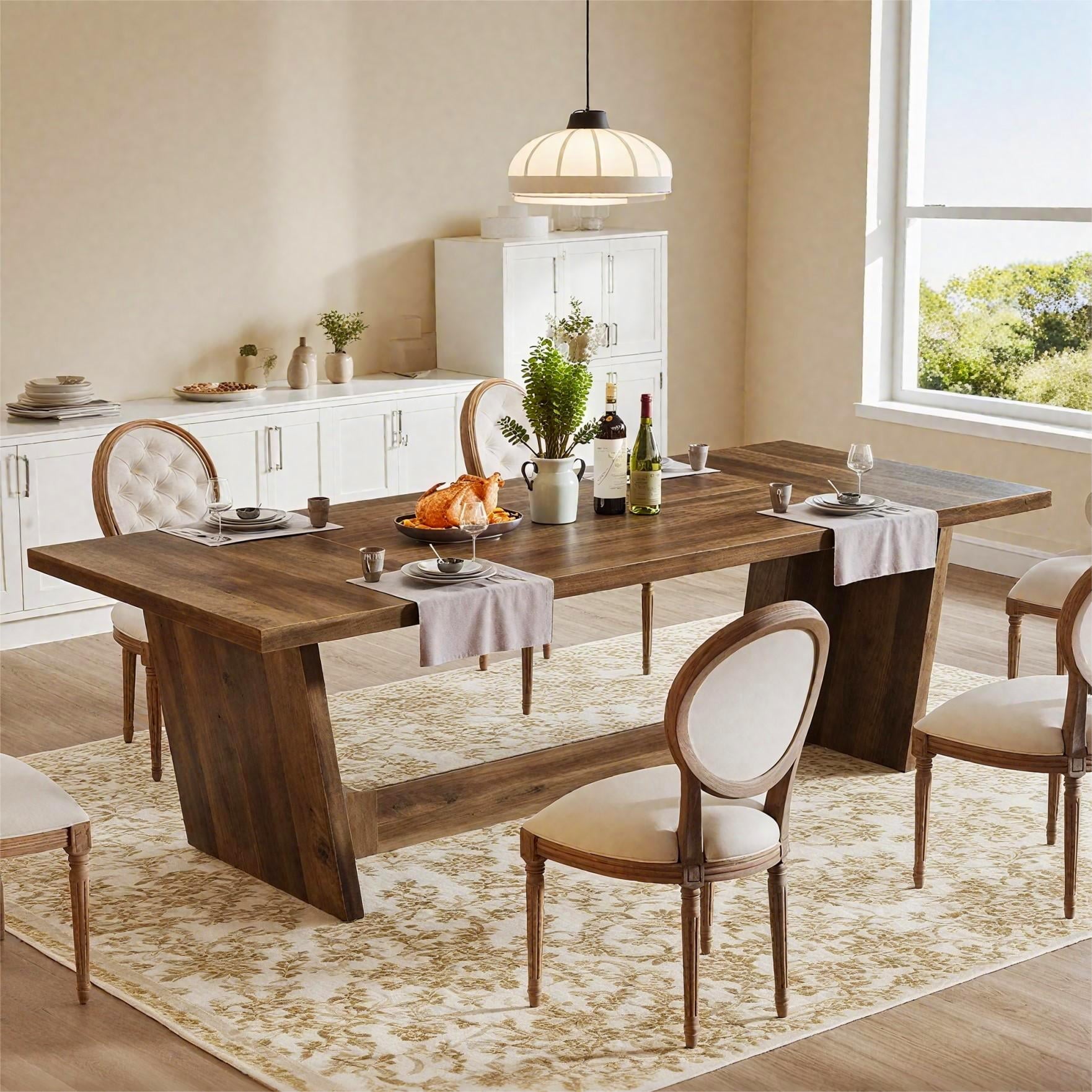 Fnova 70.87 Rectangular Dining Table for 4-6 People, Farmhouse Wood Kitchen Table with Sturdy Legs, Easy to Assemble