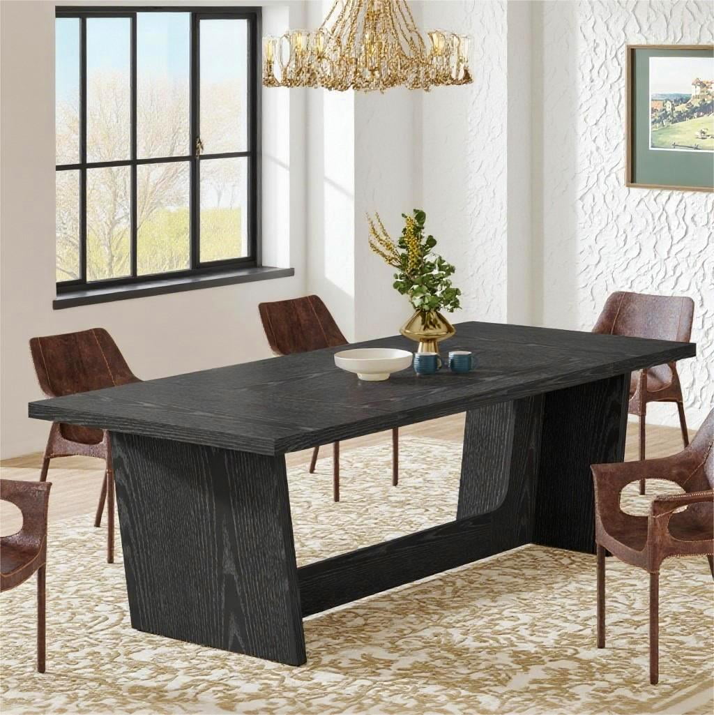 Fnova 70.87 Rectangular Dining Table for 4-6 People, Farmhouse Wood Kitchen Table with Sturdy Legs, Easy to Assemble