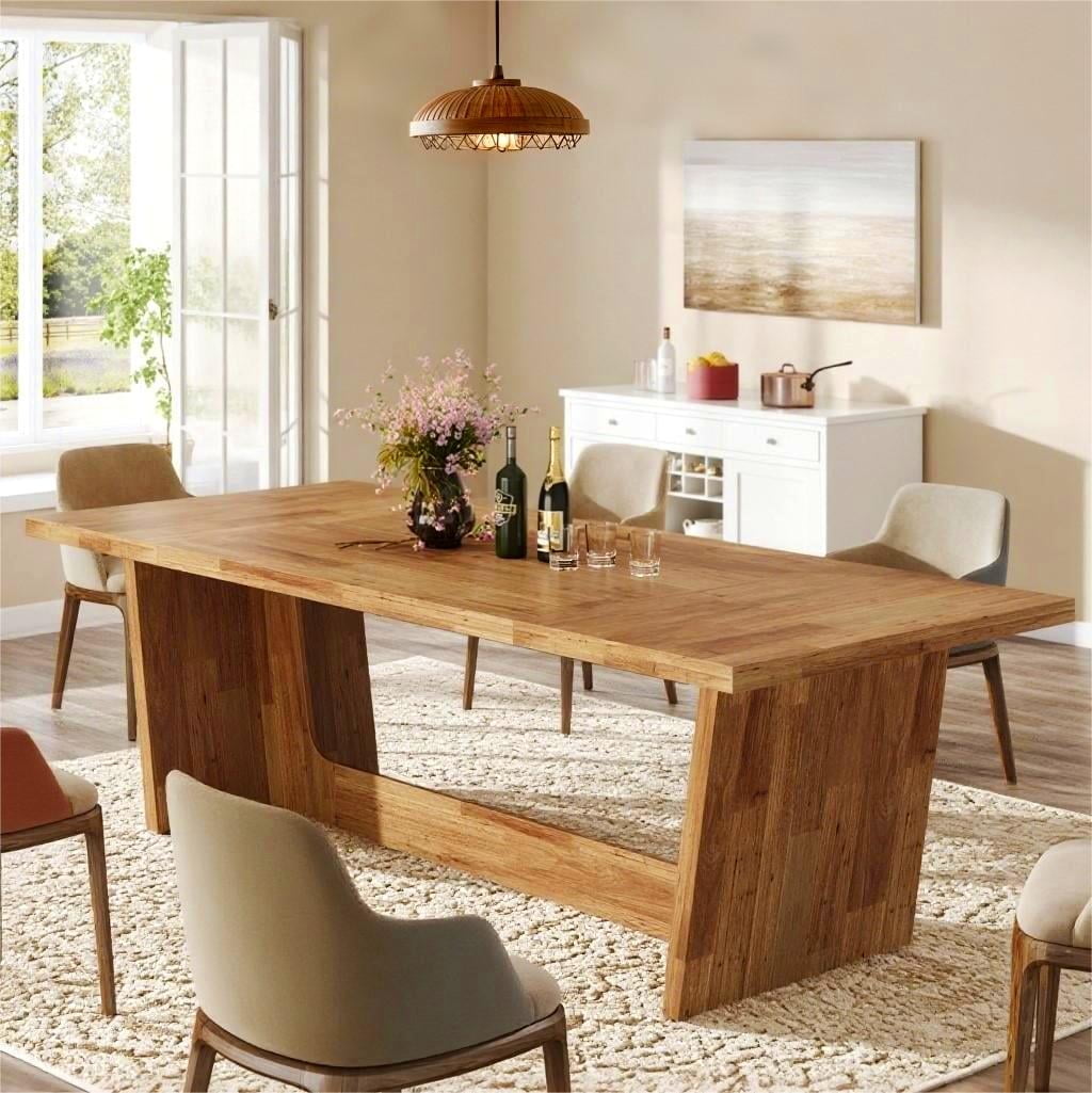 Fnova 70.87 Rectangular Dining Table for 4-6 People, Farmhouse Wood Kitchen Table with Sturdy Legs, Easy to Assemble