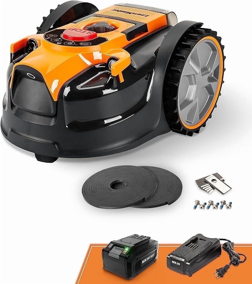 Newly Upgraded LawnMaster OcuMow™ VBRM601YCM MAX Perimeter Wire Free Robot Lawn Mower Cuts Small Lawns 2000-3500 Square Feet with Optical Navigation, Obstacle Avoidance, Low Noise and No Go Function