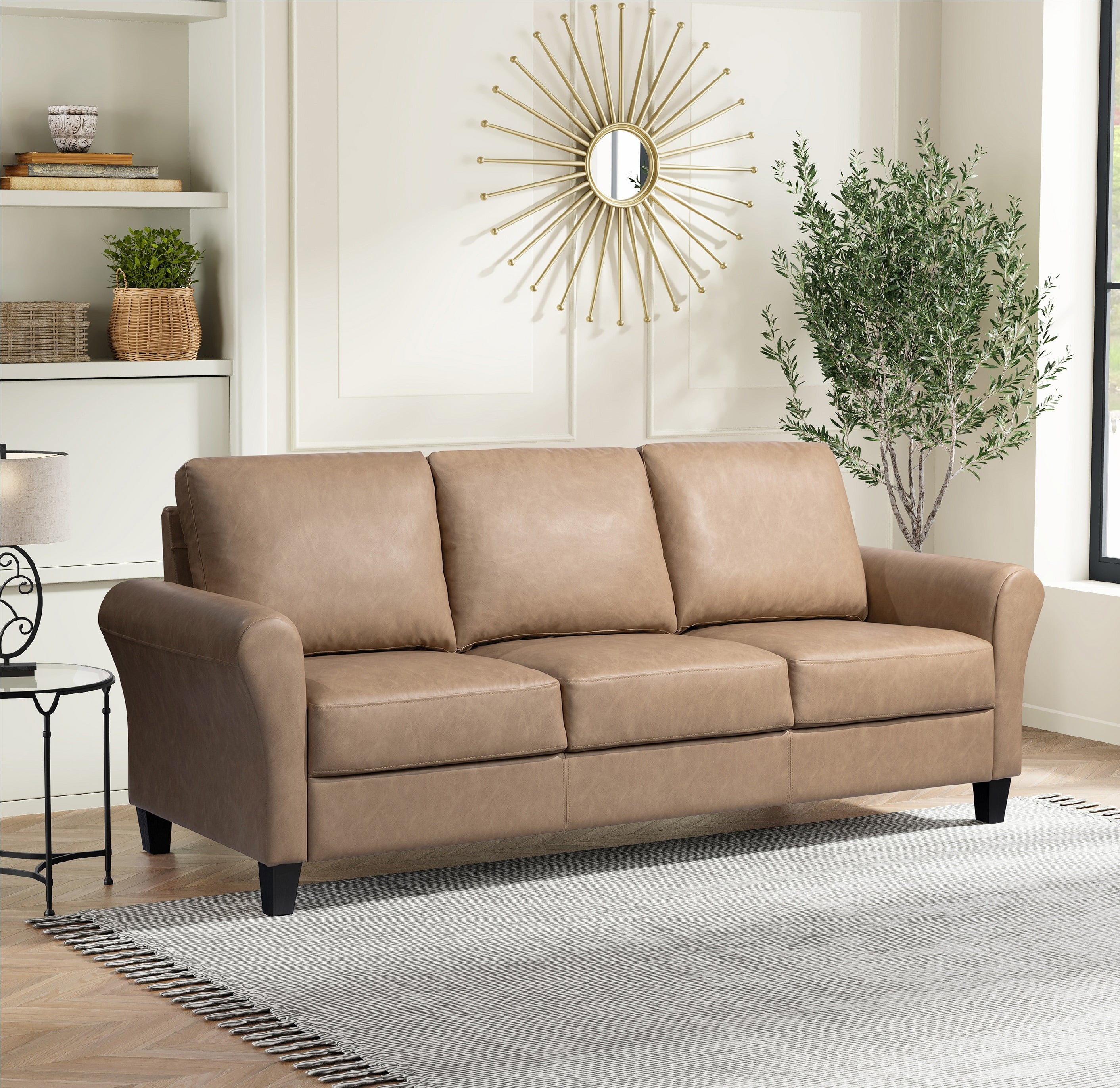 Lifestyle Solutions Alexa Sofa with Rolled Arms, Gray Fabric