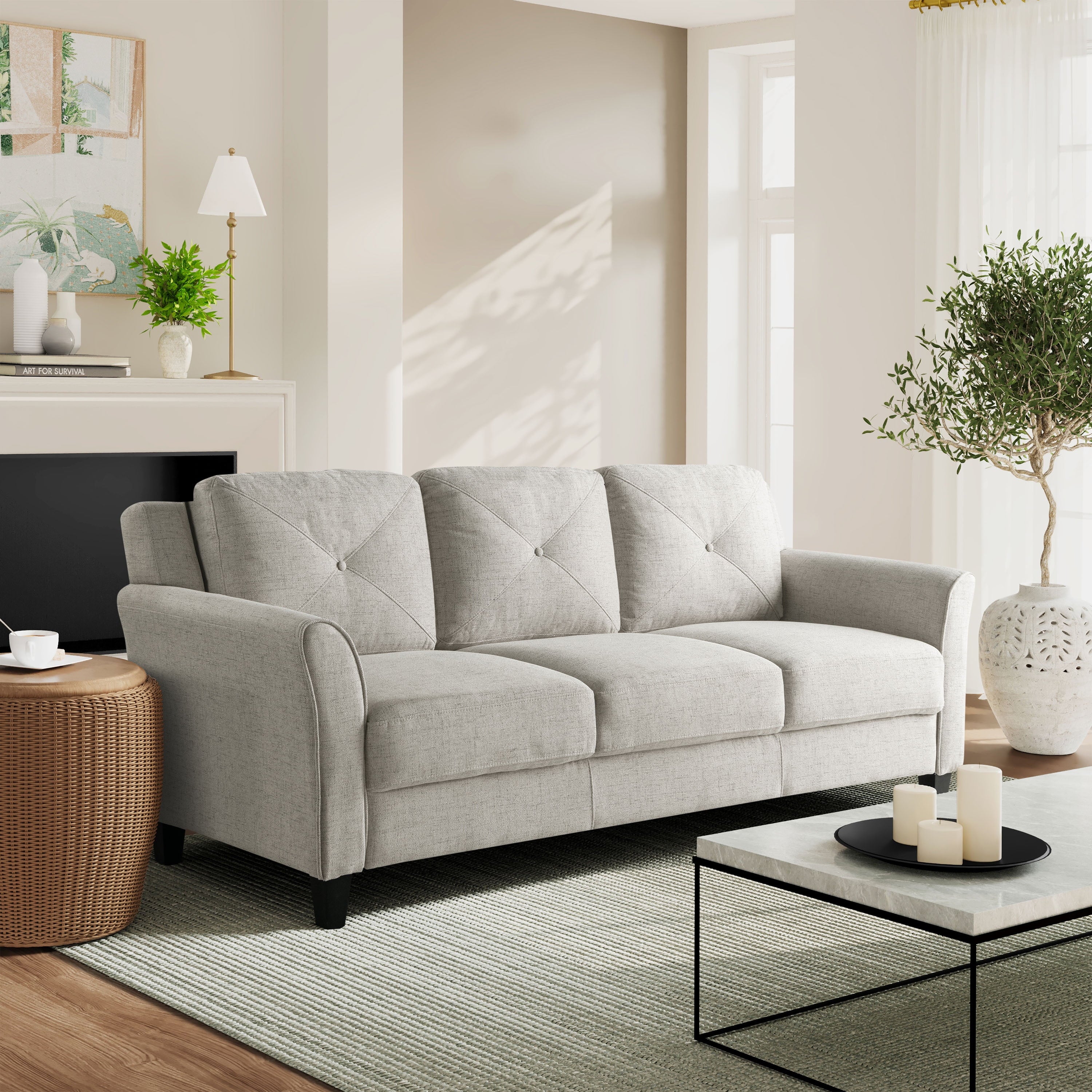 Lifestyle Solutions Taryn Curved Arms Sofa, Black Fabric