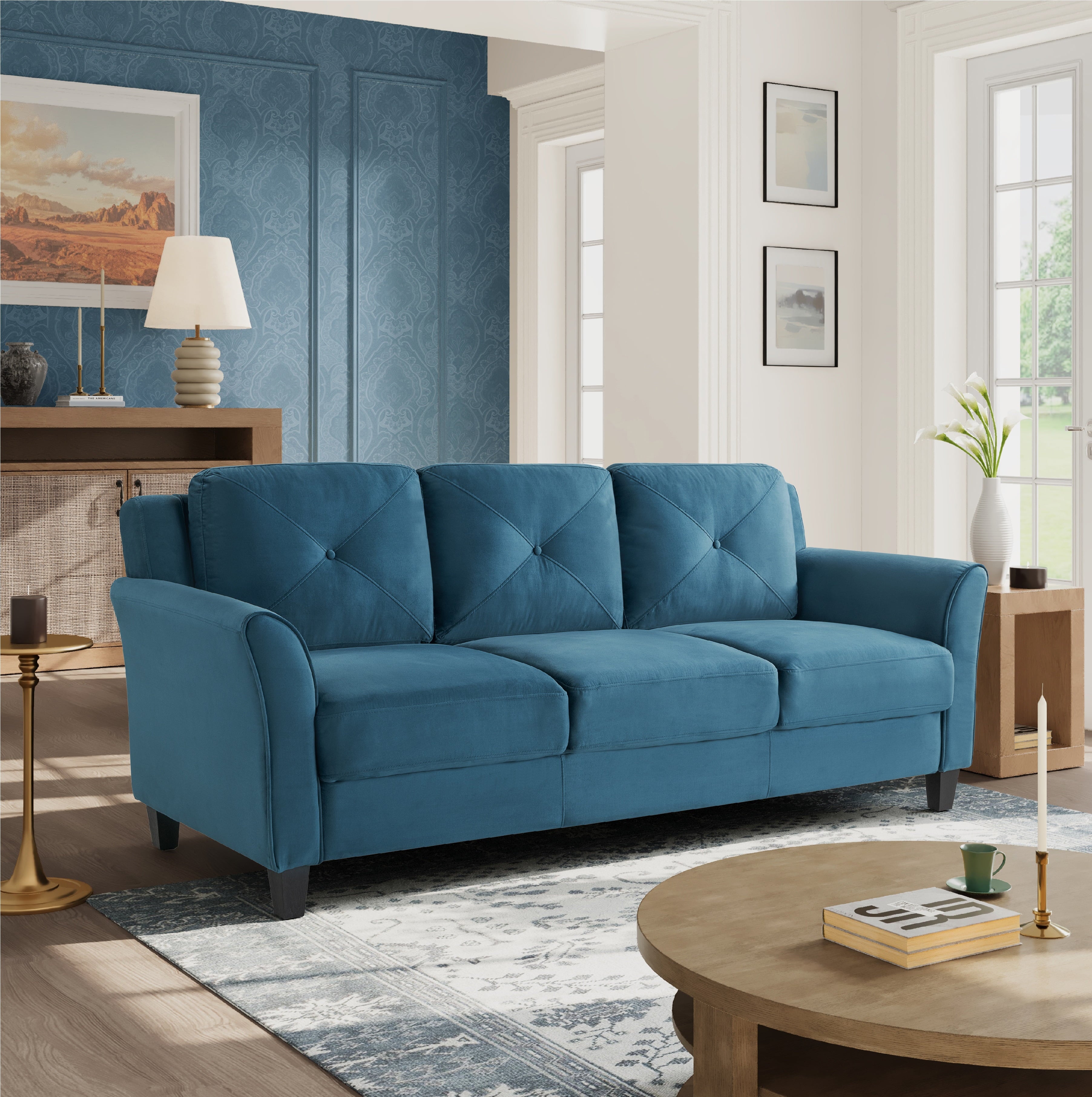 Lifestyle Solutions Taryn Curved Arms Sofa, Black Fabric