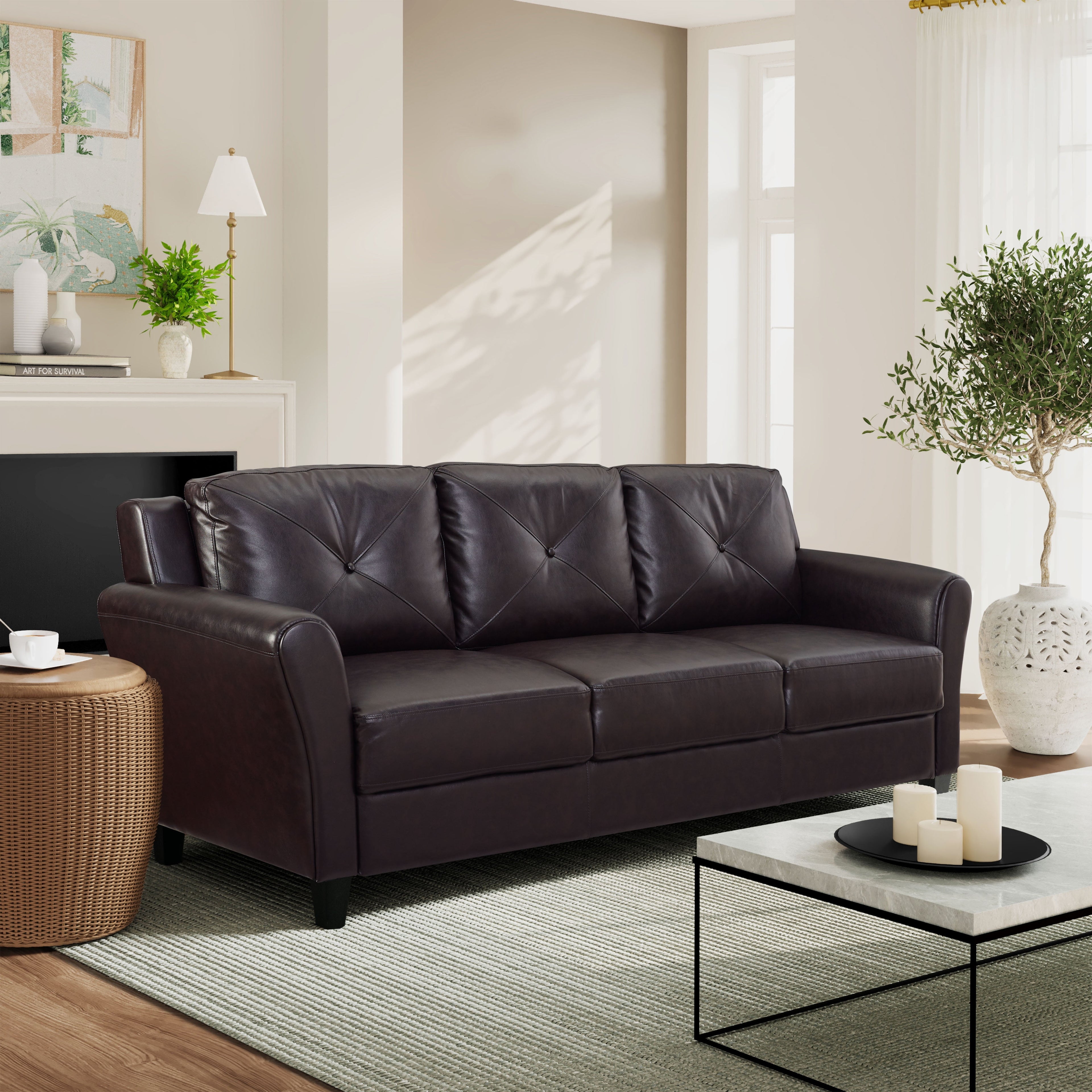 Lifestyle Solutions Taryn Curved Arms Sofa, Black Fabric