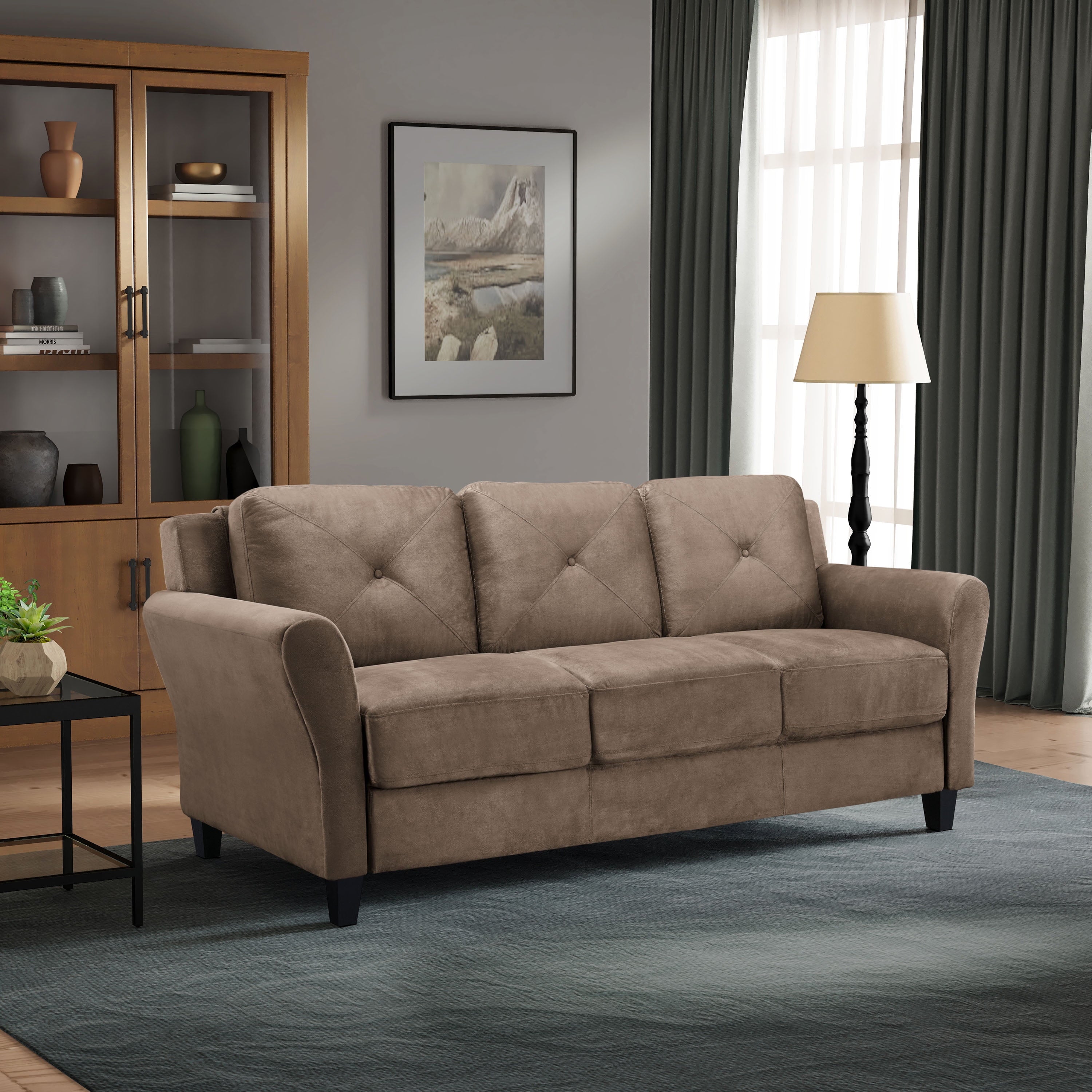 Lifestyle Solutions Taryn Curved Arms Sofa, Black Fabric