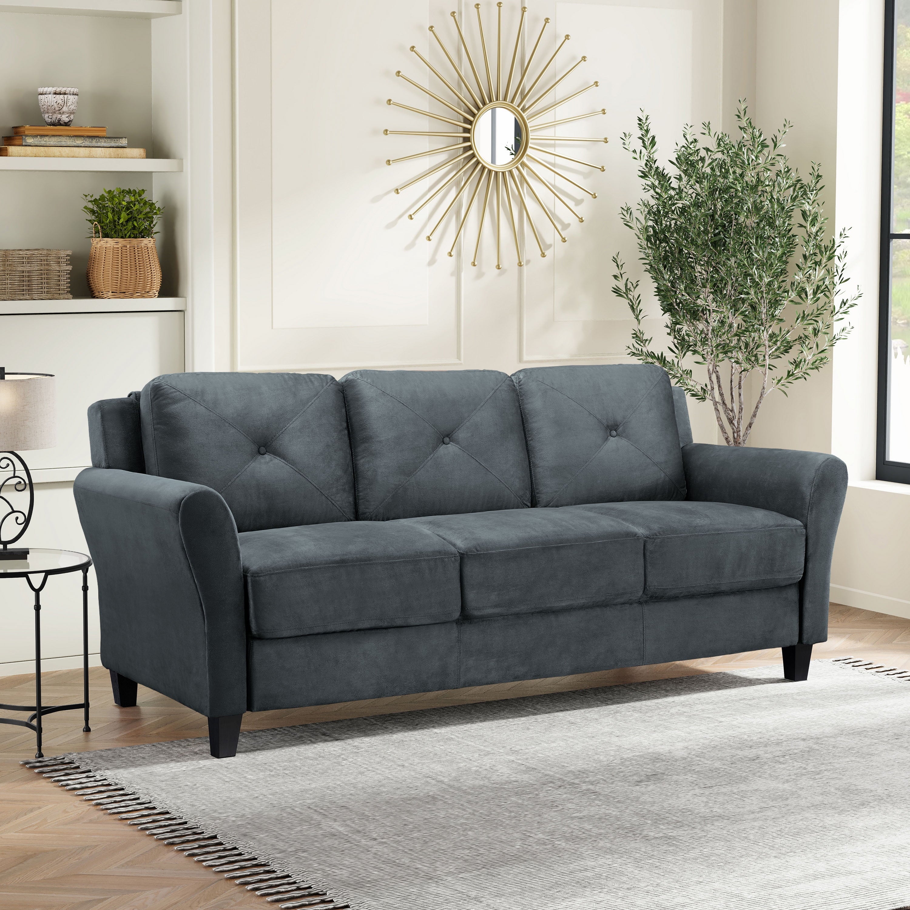 Lifestyle Solutions Taryn Curved Arms Sofa, Black Fabric
