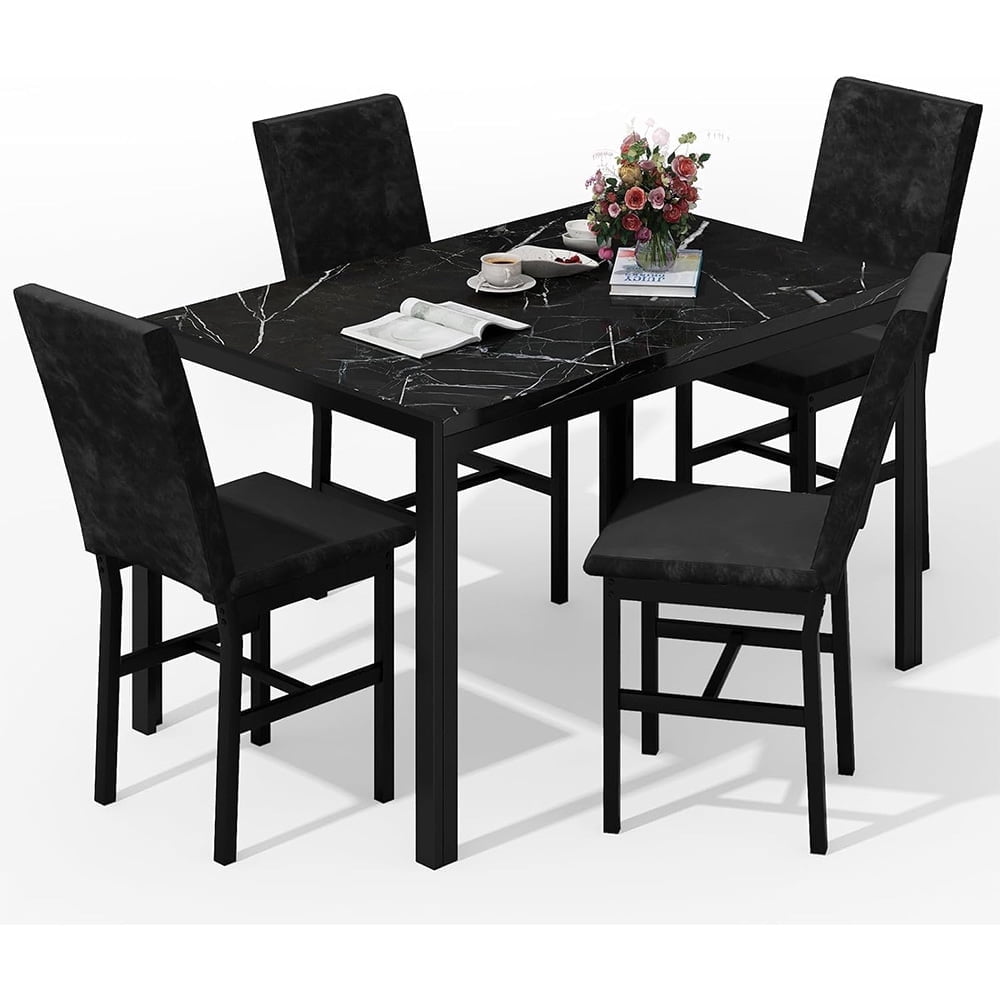 LinkRomat 5-Piece Faux Marble Dining Table Set for 4, Modern Kitchen Table with Chairs, Dinette Dining Room Furniture Set for Compact Space Saving