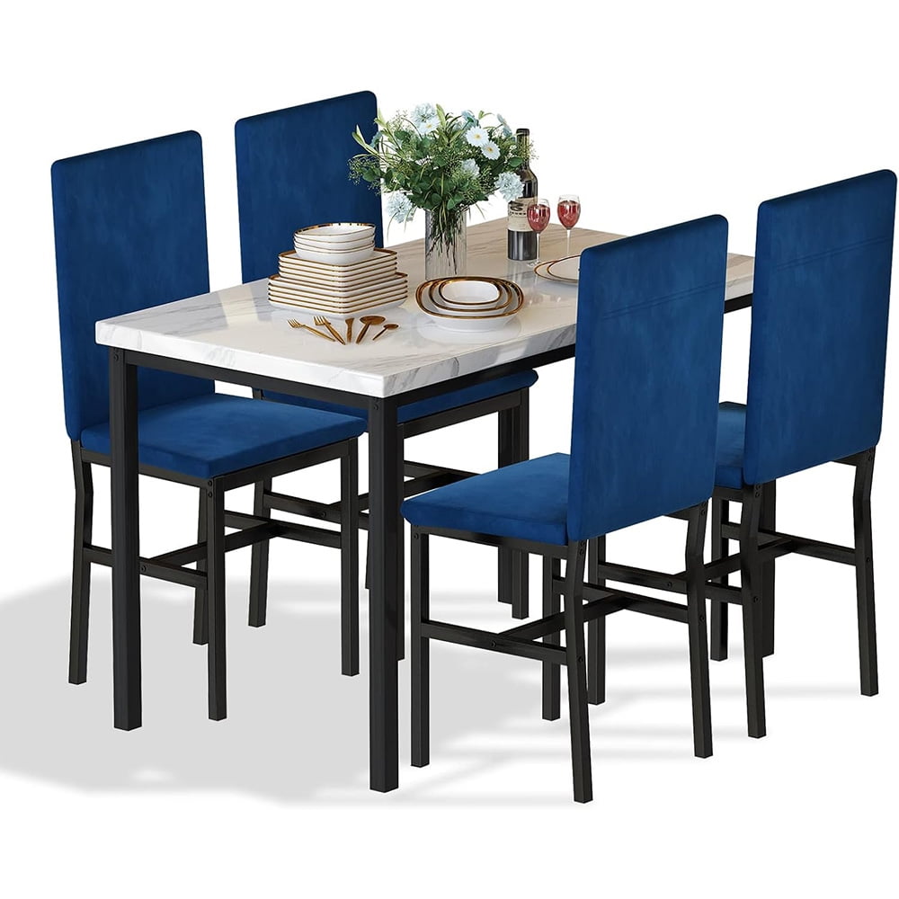 LinkRomat 5-Piece Faux Marble Dining Table Set for 4, Modern Kitchen Table with Chairs, Dinette Dining Room Furniture Set for Compact Space Saving