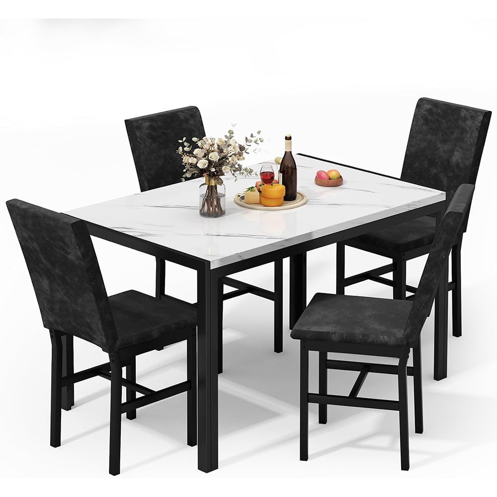 LinkRomat 5-Piece Faux Marble Dining Table Set for 4, Modern Kitchen Table with Chairs, Dinette Dining Room Furniture Set for Compact Space Saving