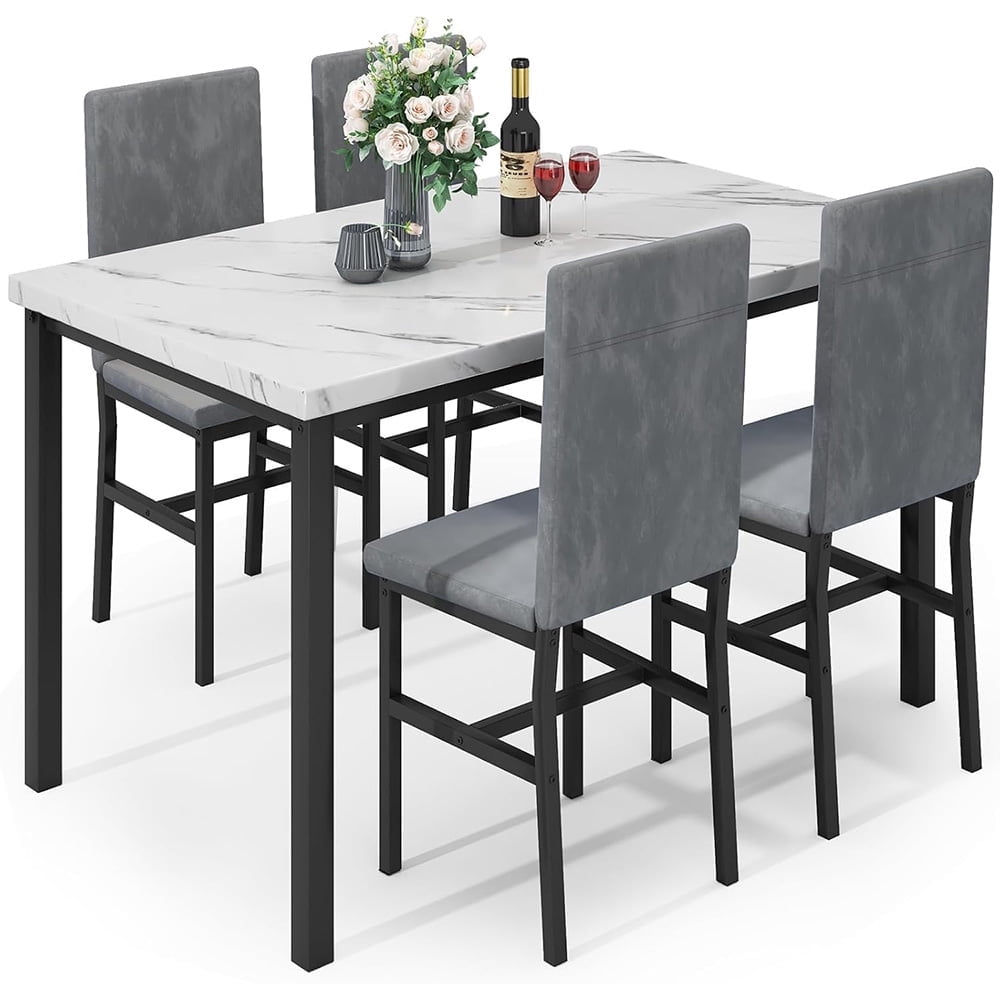 LinkRomat 5-Piece Faux Marble Dining Table Set for 4, Modern Kitchen Table with Chairs, Dinette Dining Room Furniture Set for Compact Space Saving