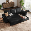 LINSY HOME L Shaped Sectional Couches for Living Room, Sleeper Sofa Bed with Reversible Storage Chaise, Pull Out Couch Bed with USB, Cup Holder, Black