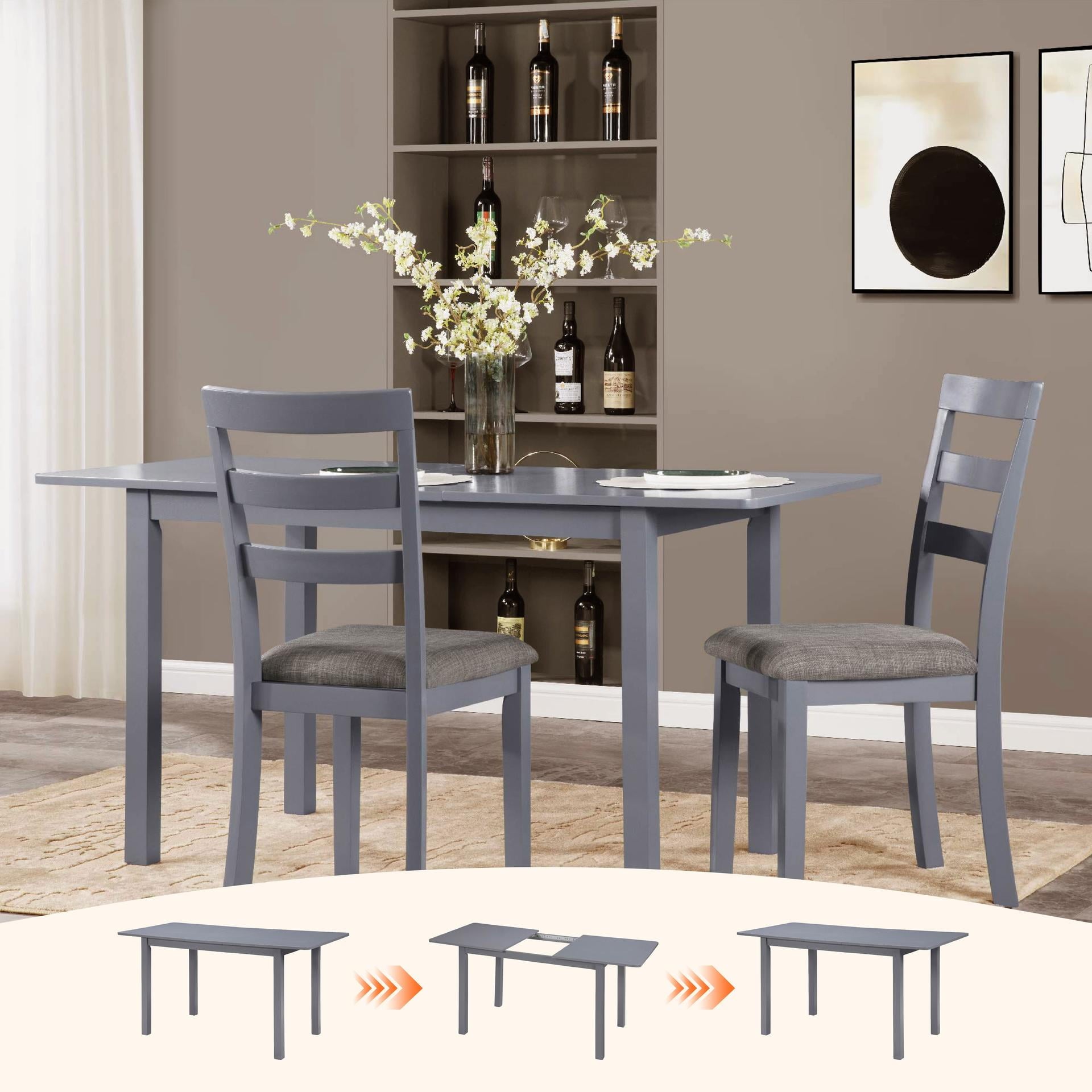 Lisonu 59 Extendable Dining Table, Modern Black Wooden Kitchen Table for 4-8 People, Space-Saving Expandable Table for Dining Room, Home Office & Small Living Spaces