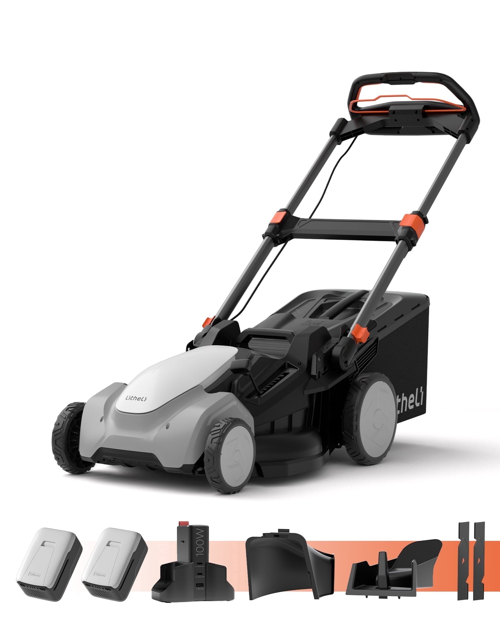 Litheli 40V Cordless Electric Lawn Mower, 17-Inch, Self-Propelled, Brushless Motor, 6-Position Height Adjustment, with 2 x 5.0Ah Battery, for Lawns & Gardens