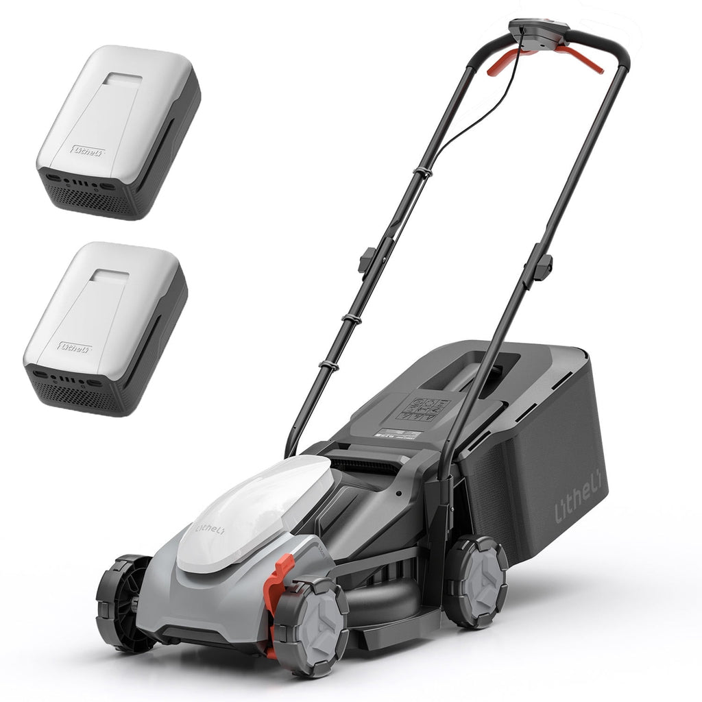 Litheli 40V Cordless Electric Lawn Mower, 14-Inch, Brushless Motor, 5-Position Height Adjustment, with 2 x 5.0Ah Battery, for Lawns & Gardens