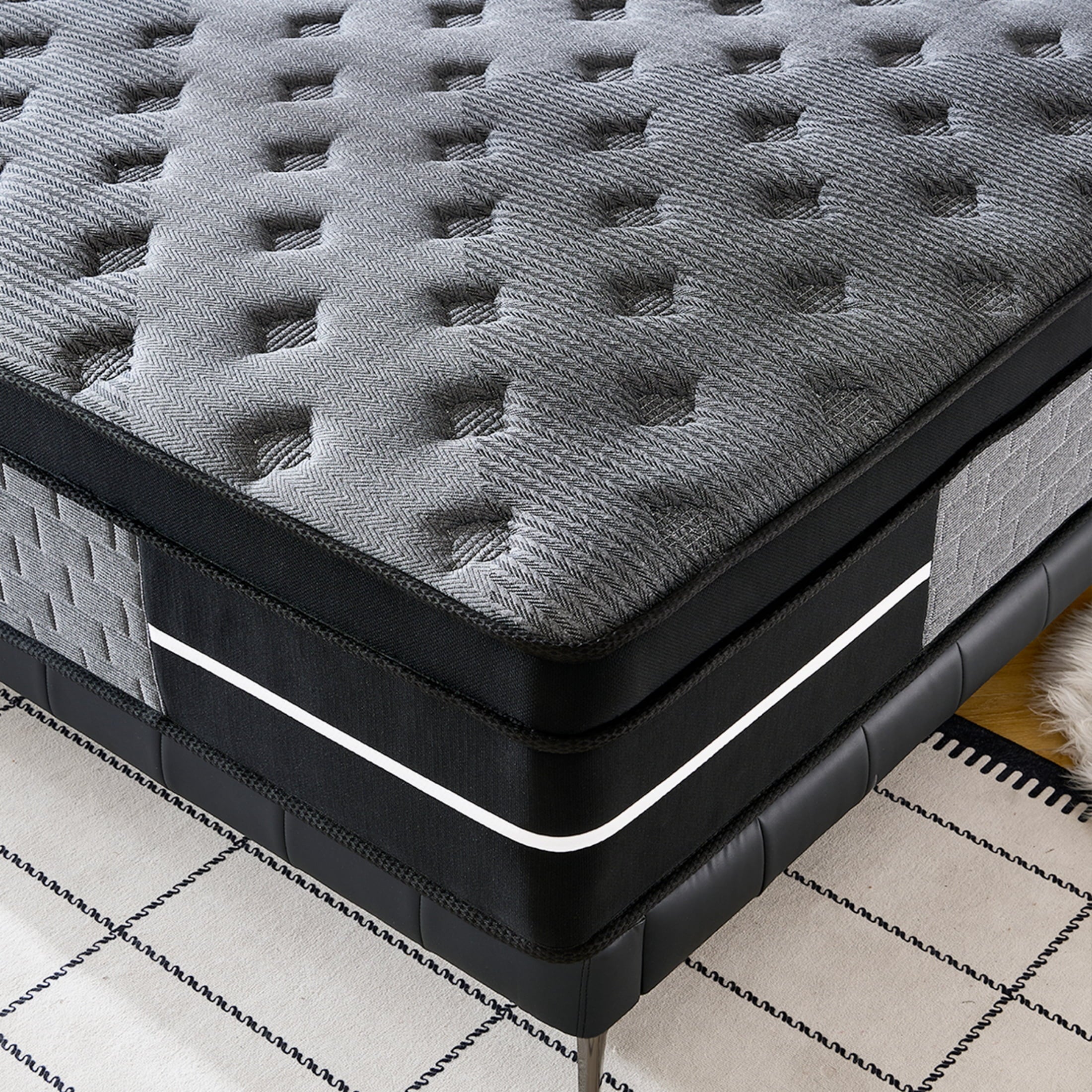 Lodeija 12 Queen Hybrid Mattress,5-Zone Pocket Springs with Motion Isolation,Medium Firm,Fiberglass-Free,Black