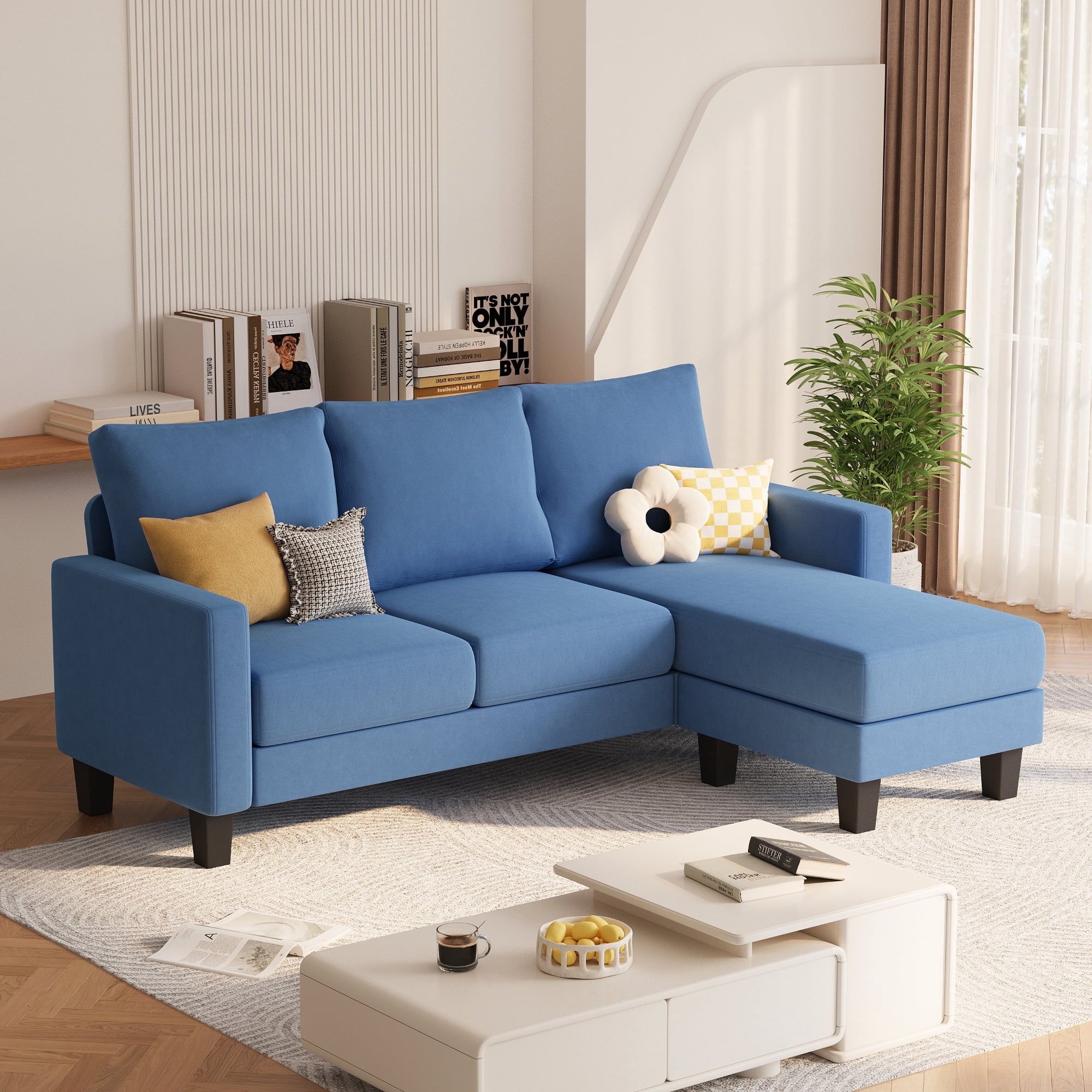 Vineego 72 L-Shaped Sectional Sofa with Ottoman Ergonomic Support Sofa Couch for Small Spaces Living Room, Apartment,Dark Gray